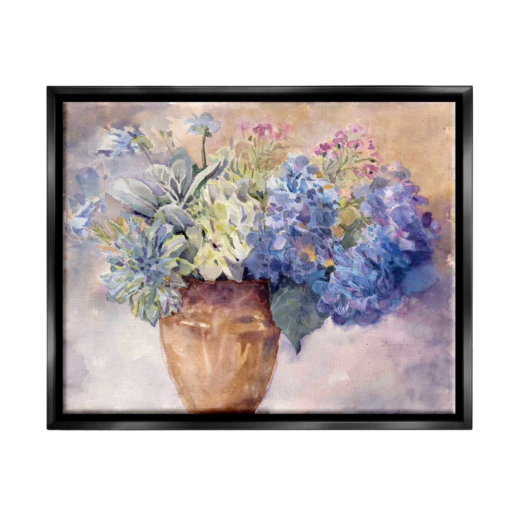 Stupell Industries Purple Hydrangea Painting Botanical & Floral Painting Black Floater Framed Canvas Art Print Wall Art, 31 x 25