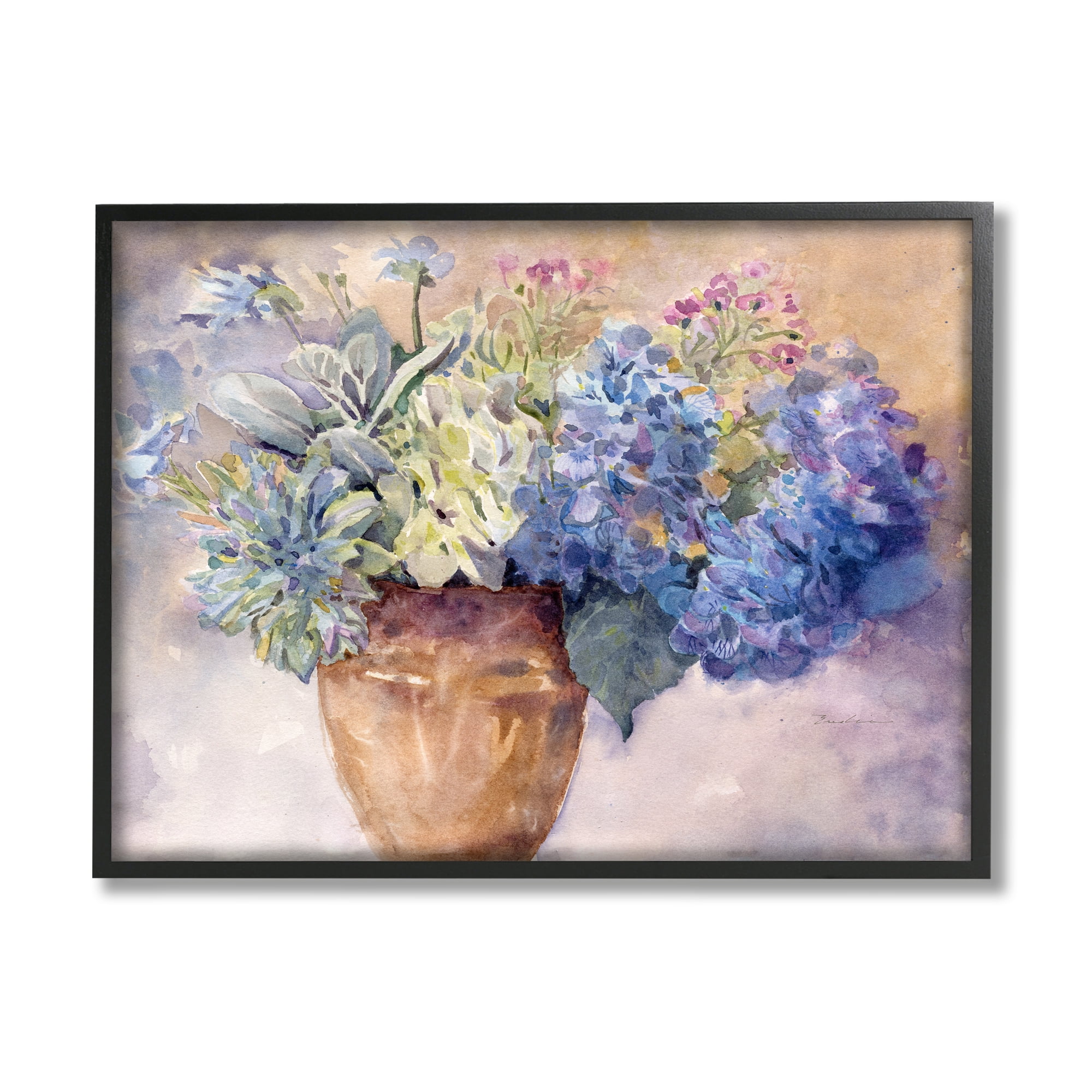 Stupell Industries Purple Hydrangea Painting Botanical & Floral Painting Black Framed Art Print Wall Art, 30 x 24