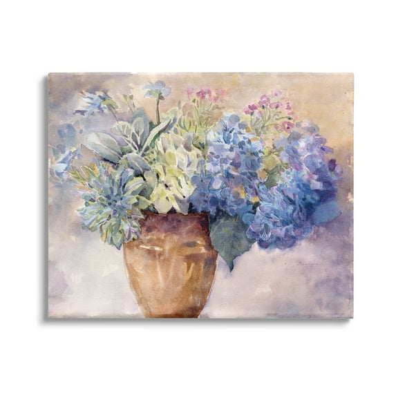 Stupell Industries Purple Hydrangea Painting Botanical & Floral Painting Gallery Wrapped Canvas Art Print Wall Art, 20 x 16