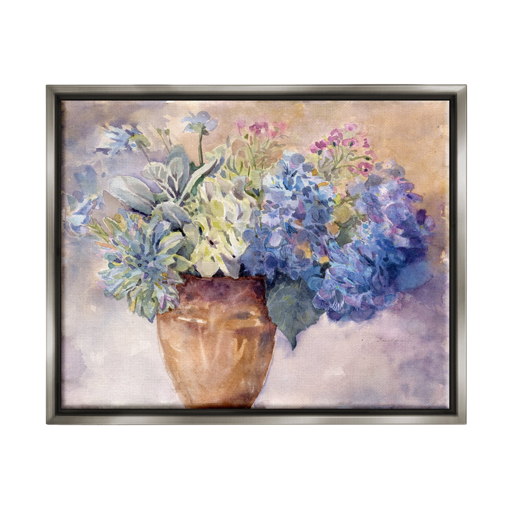 Stupell Industries Purple Hydrangea Painting Botanical & Floral Painting Gray Floater Framed Canvas Art Print Wall Art, 21 x 17
