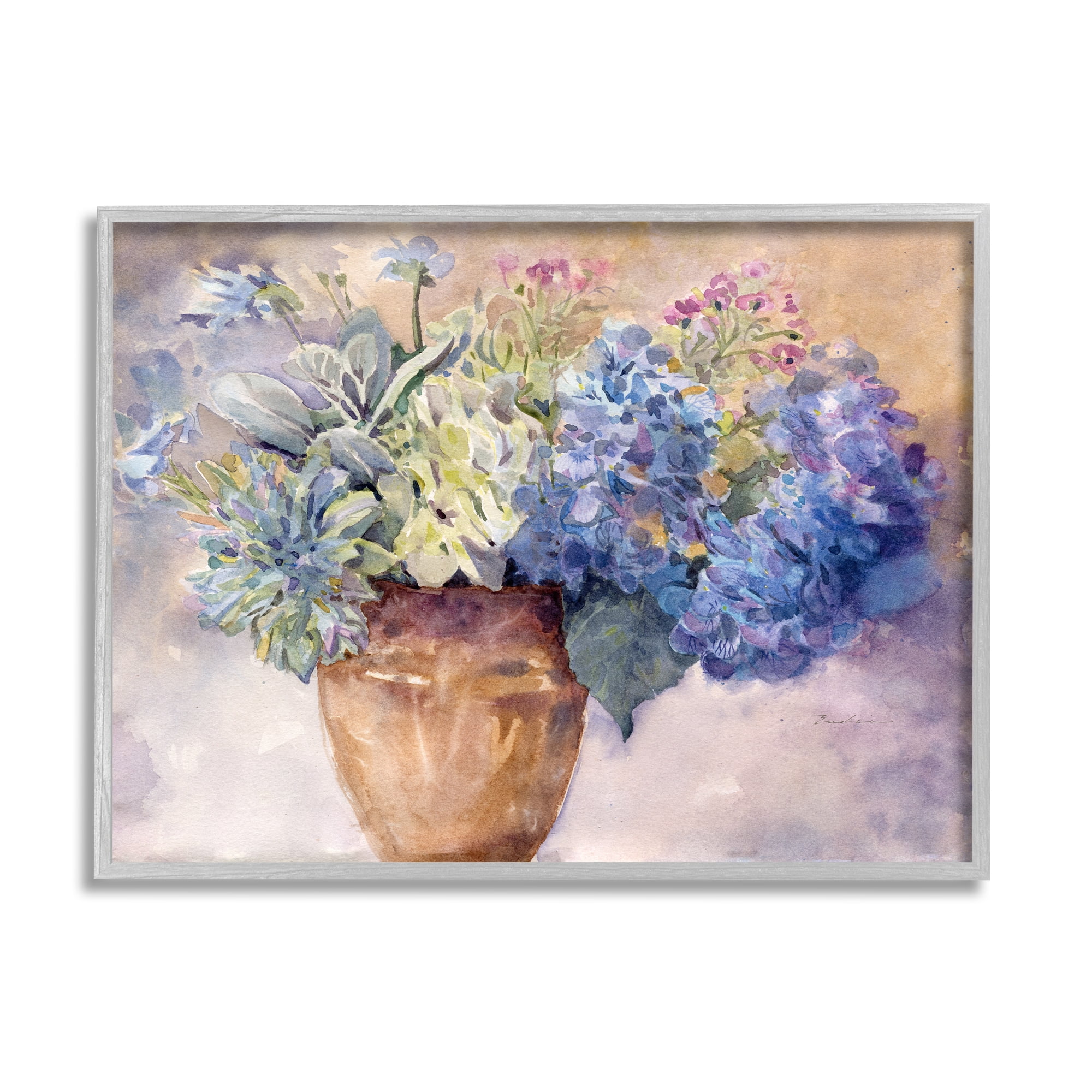 Stupell Industries Purple Hydrangea Painting Botanical & Floral Painting Gray Framed Art Print Wall Art, 30 x 24