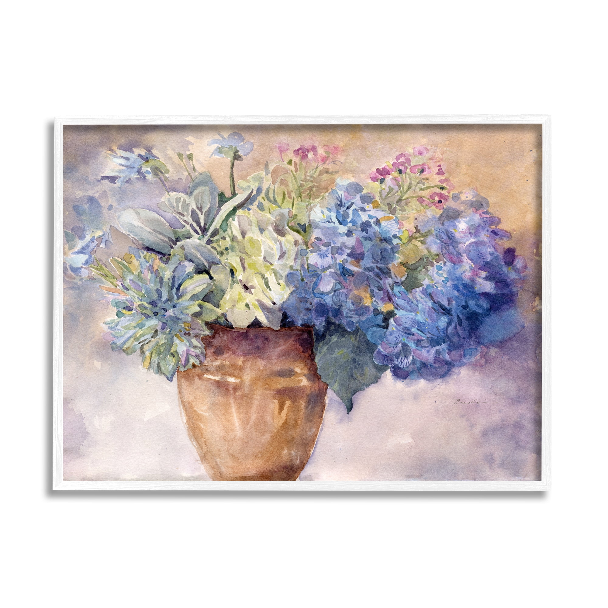 Stupell Industries Purple Hydrangea Painting Botanical & Floral Painting White Framed Art Print Wall Art, 14 x 11