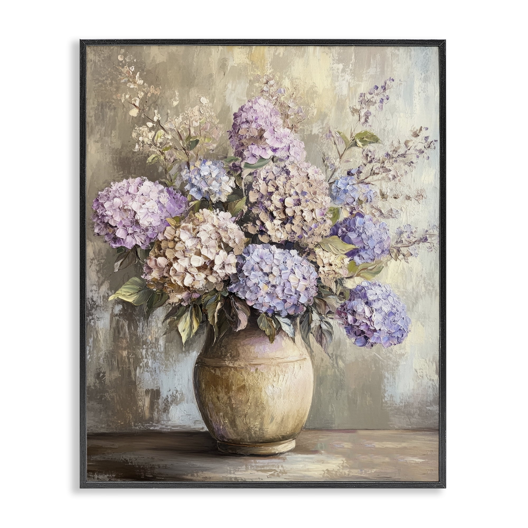 Stupell Industries Purple Hydrangea Pottery Plants & Flowers Painting Black Framed Art Print Wall Art, 11 x 14