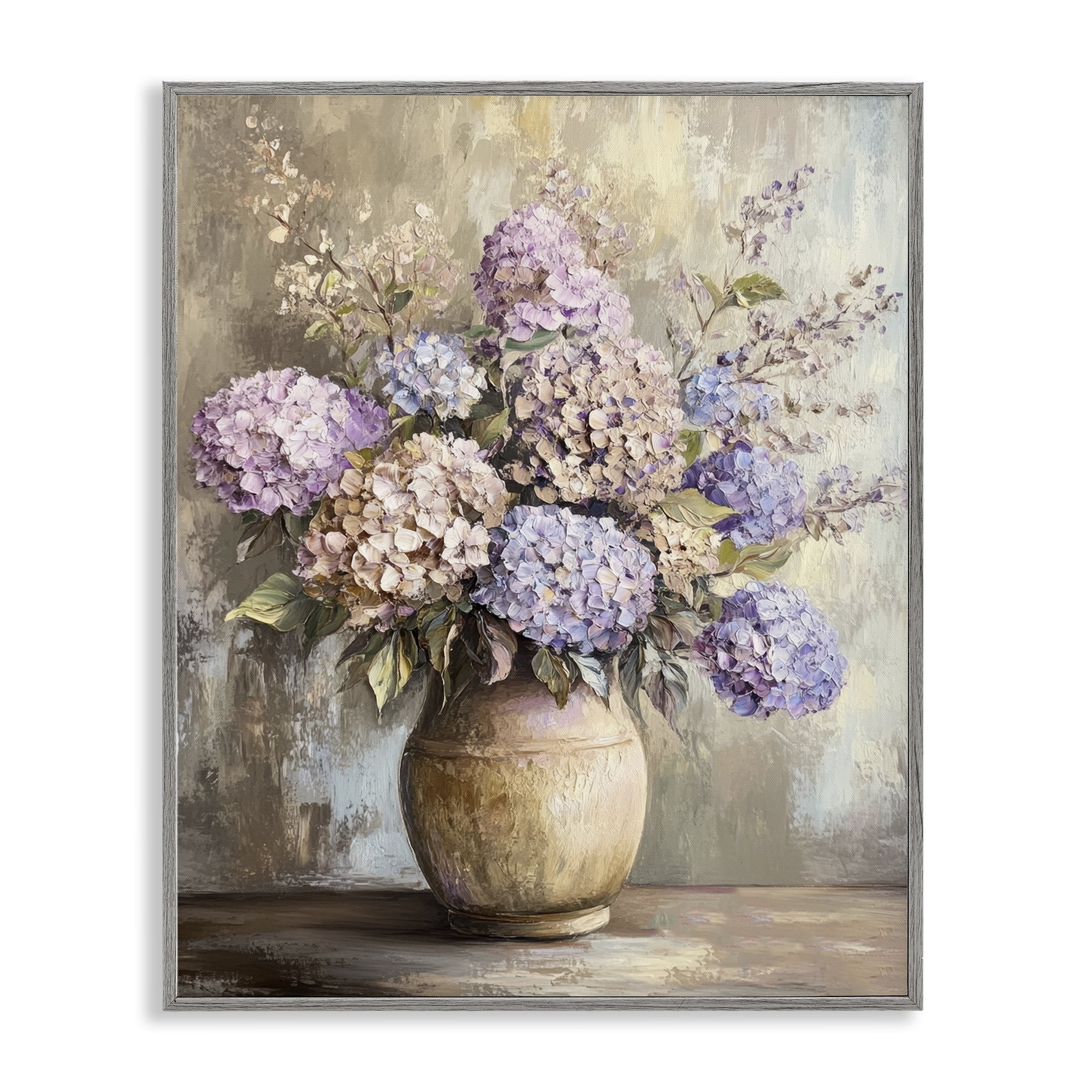 Stupell Industries Purple Hydrangea Pottery Plants & Flowers Painting Gray Framed Art Print Wall Art, 24 x 30