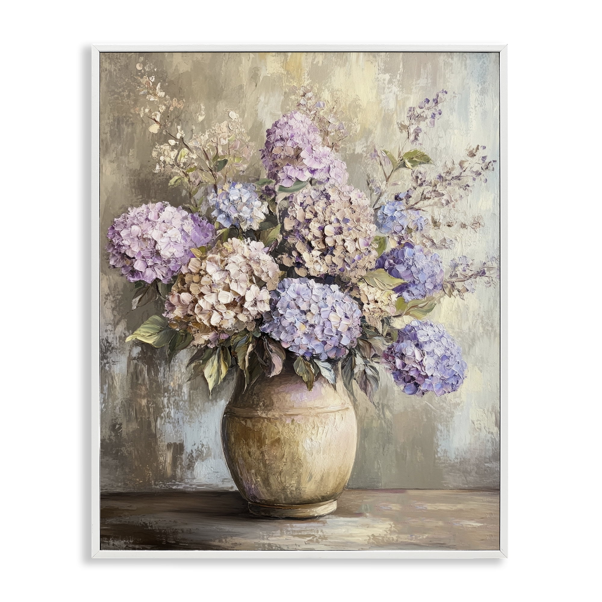 Stupell Industries Purple Hydrangea Pottery Plants & Flowers Painting White Framed Art Print Wall Art, 16 x 20