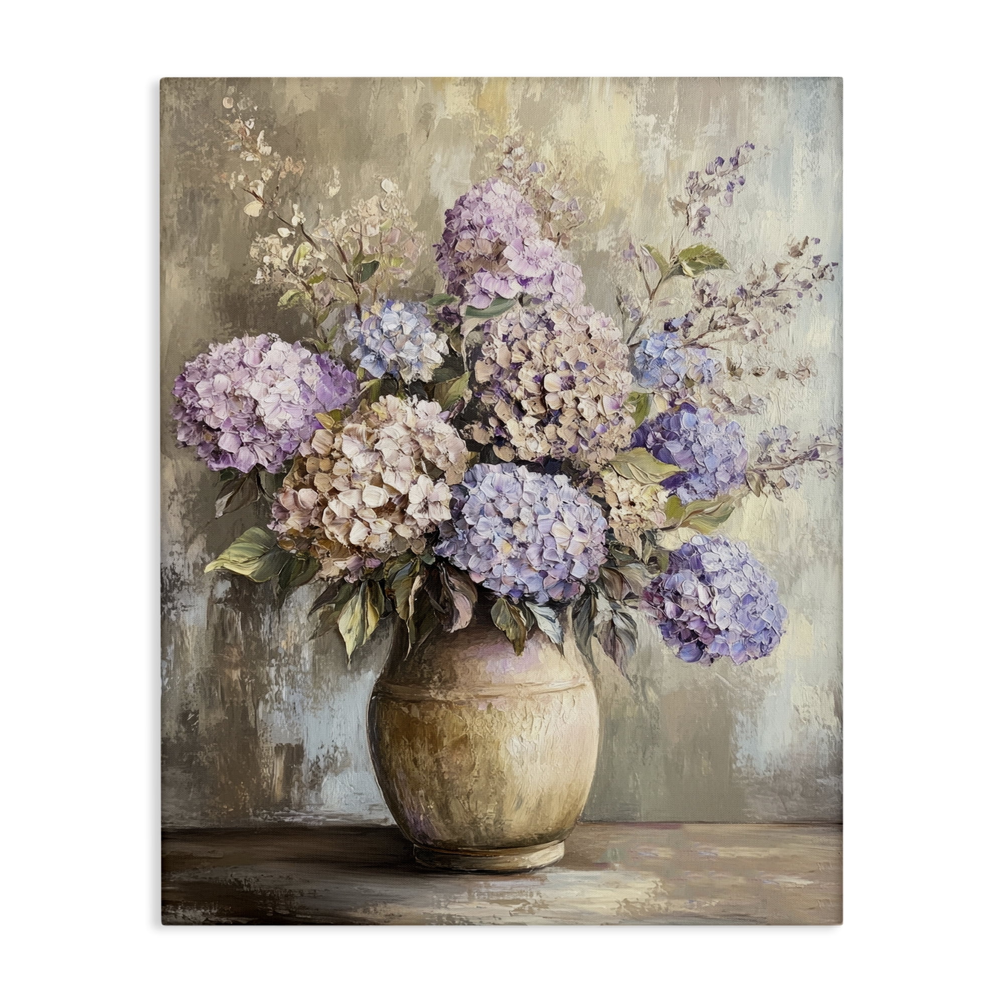 Stupell Industries Purple Hydrangea Pottery Plants & Flowers Painting Wrapped Canvas Art Print Wall Art, 30 x 40