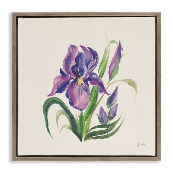Stupell Industries Purple Iris Flower Botanical & Floral Painting Brown Floater Framed Art Print Wall Art, 18 x 18