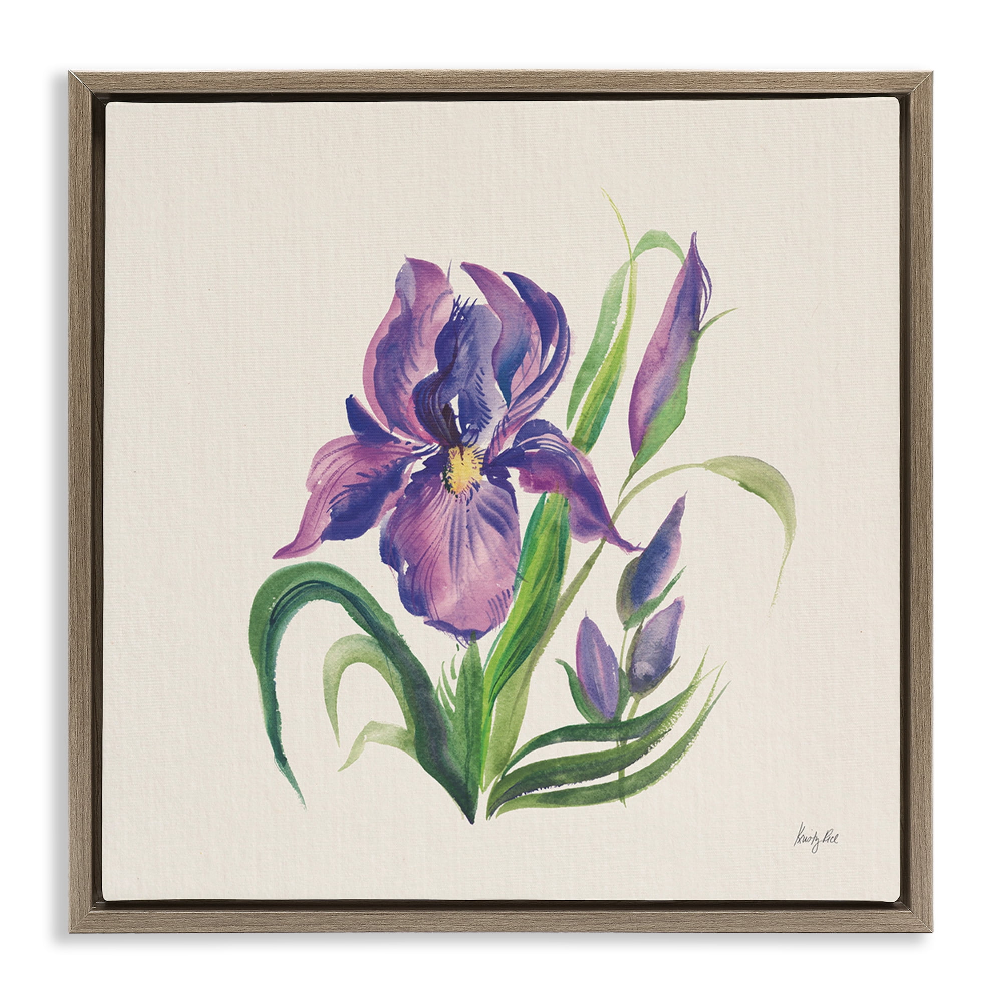 Stupell Industries Purple Iris Flower Botanical & Floral Painting Brown Floater Framed Art Print Wall Art, 25 x 25