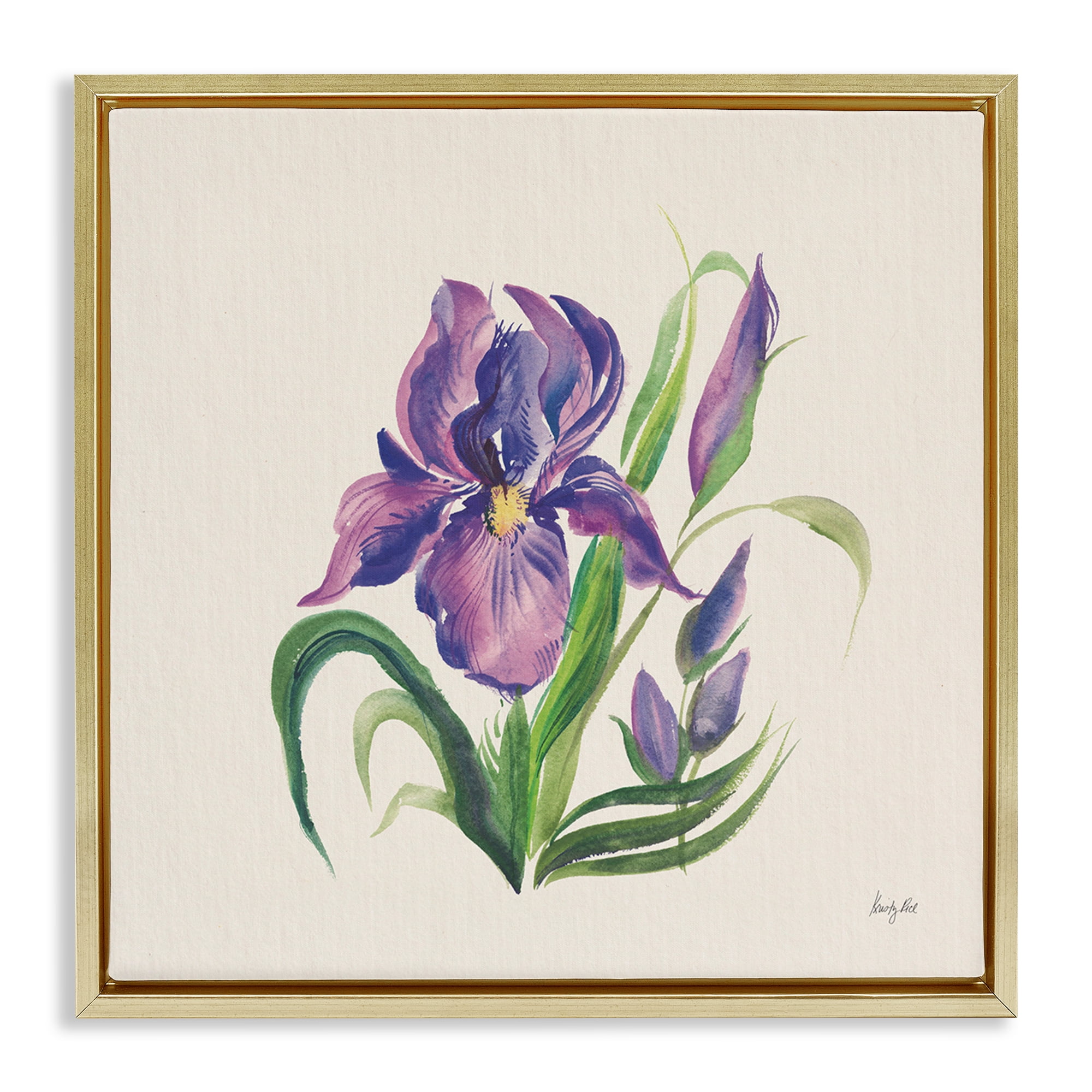 Stupell Industries Purple Iris Flower Botanical & Floral Painting Gold Floater Framed Art Print Wall Art, 18 x 18