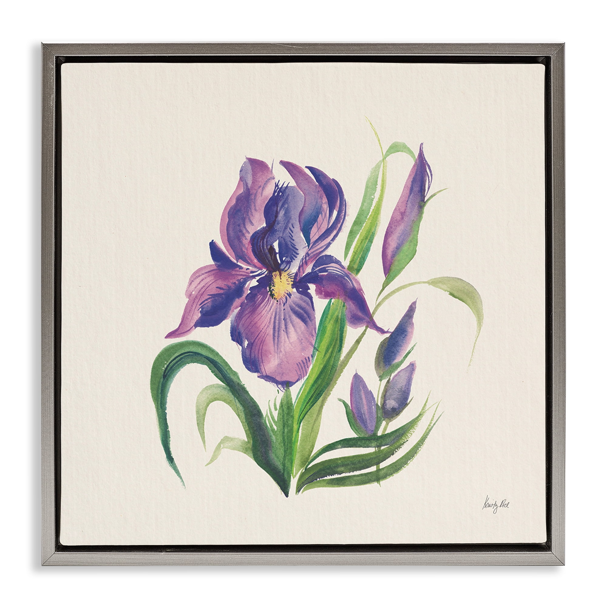 Stupell Industries Purple Iris Flower Botanical & Floral Painting Gray Floater Framed Art Print Wall Art, 18 x 18