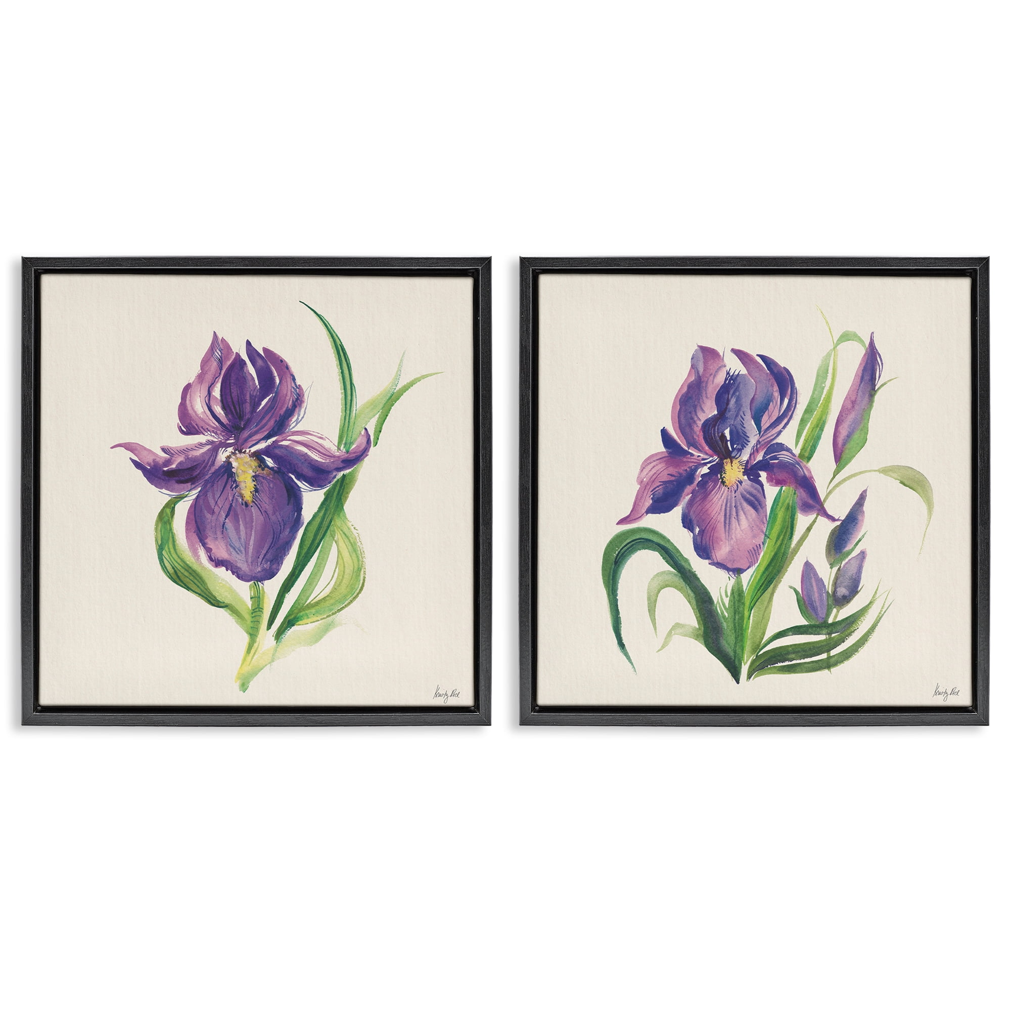 Stupell Industries Purple Iris in Bloom Plants & Flowers Painting Black Floater Framed Canvas Art Print Wall Art, 25 x 25, Set of 2