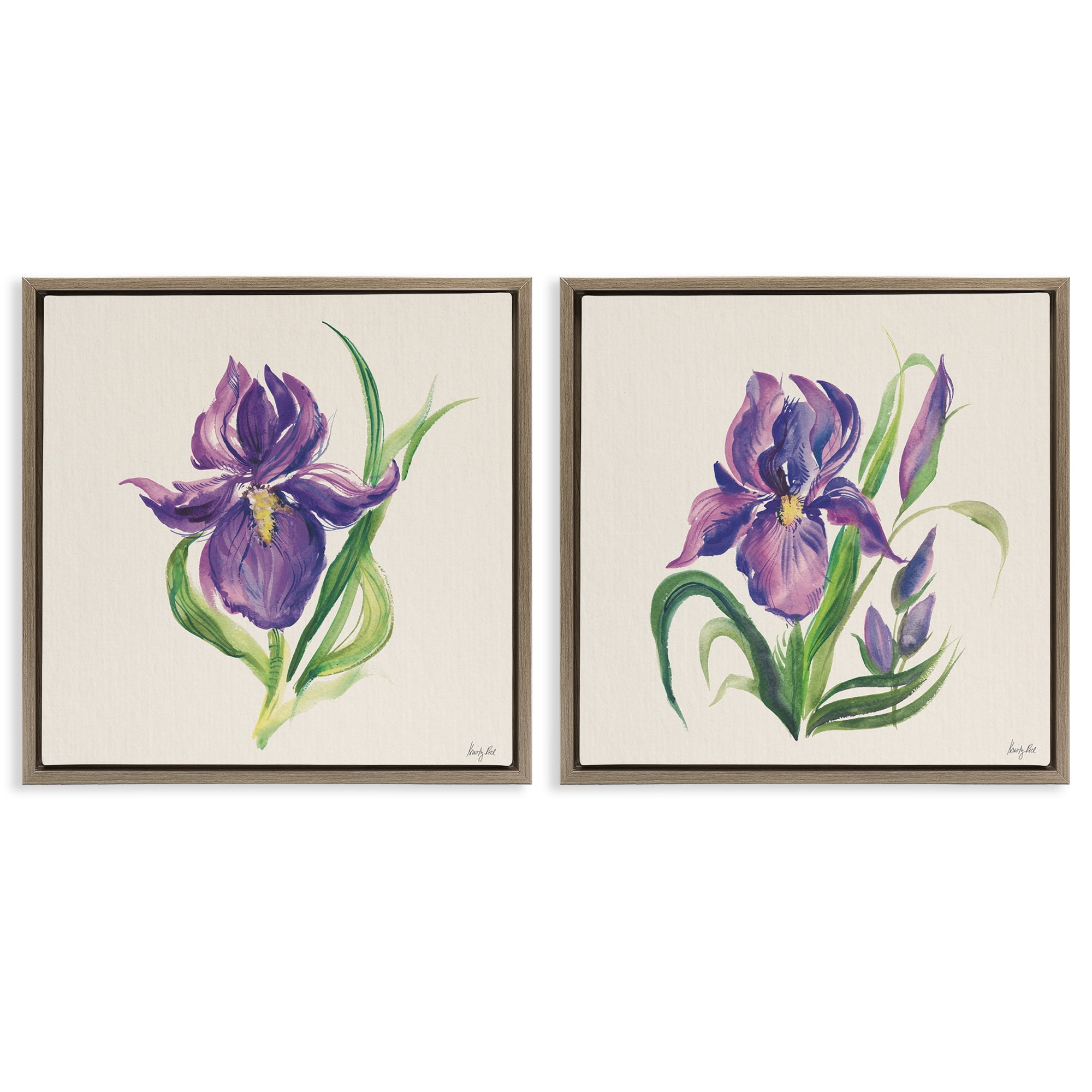 Stupell Industries Purple Iris in Bloom Plants & Flowers Painting Brown Floater Framed Canvas Art Print Wall Art, 18 x 18, Set of 2