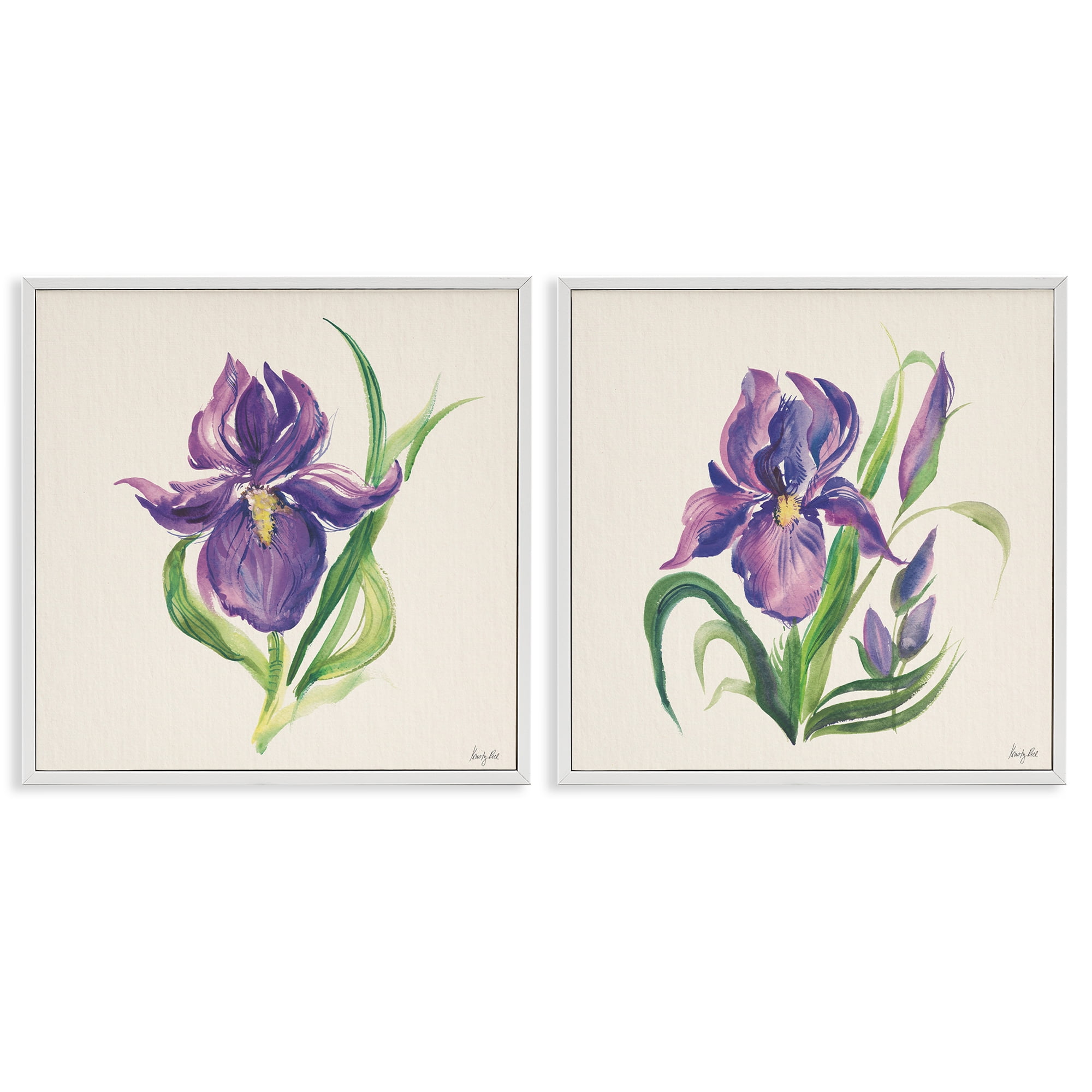 Stupell Industries Purple Iris in Bloom Plants & Flowers Painting White Framed Art Print Wall Art, 12 x 12, Set of 2