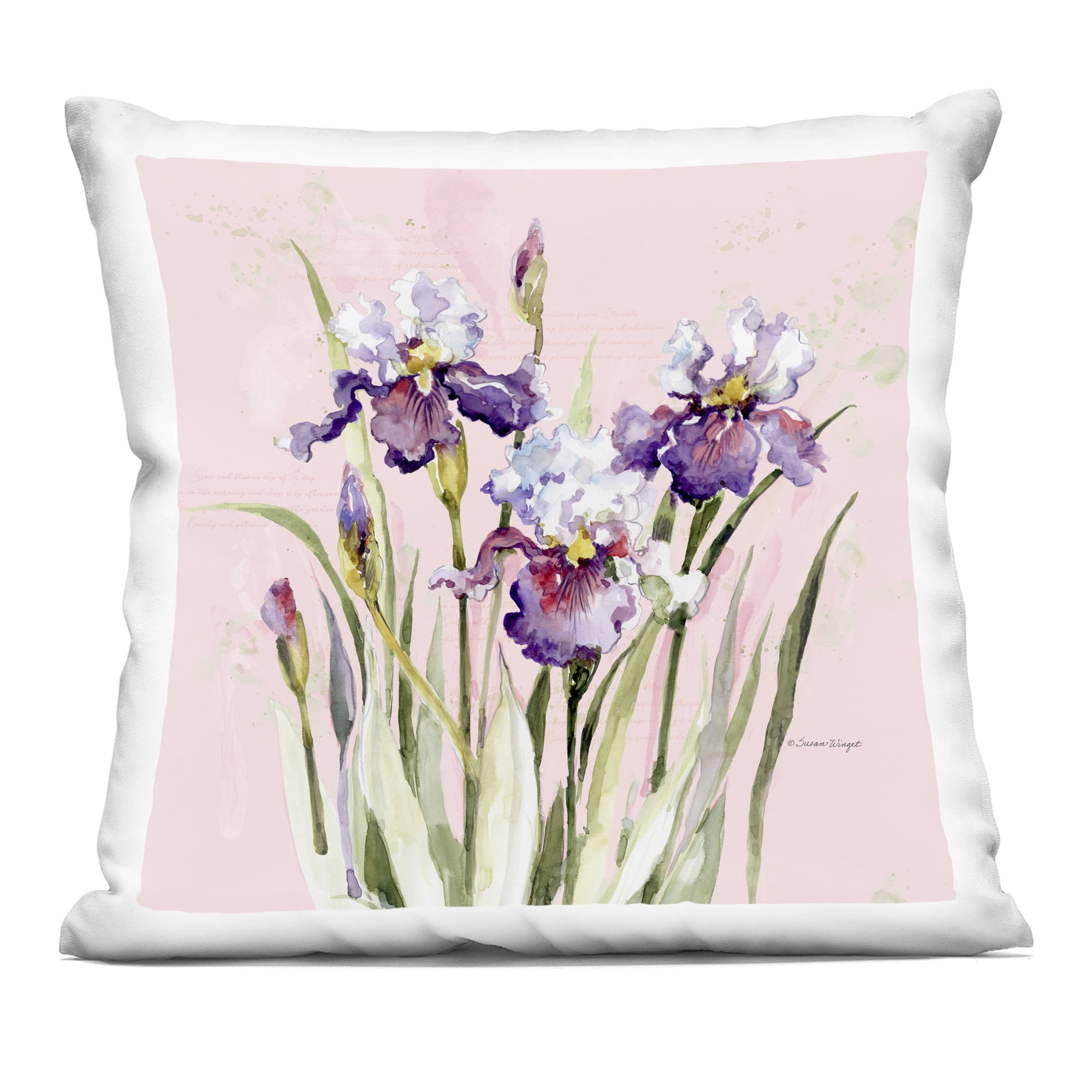 Stupell Industries Purple Irises on Pink Decorative Printed Throw Pillow, design by Susan Winget, 18 x 7 x 18
