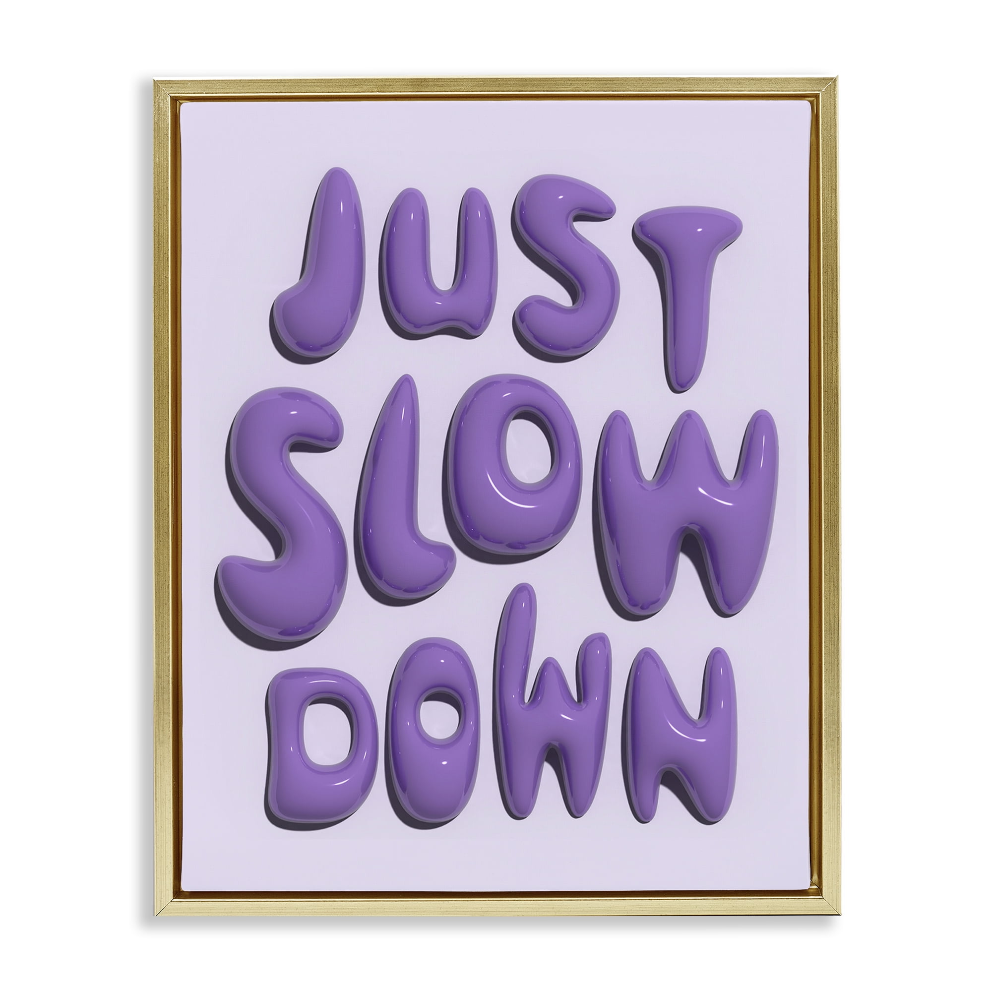 Stupell Industries Purple Just Slow Down Text & Numbers Painting Gold Floater Framed Canvas Art Print Wall Art, 25 x 31