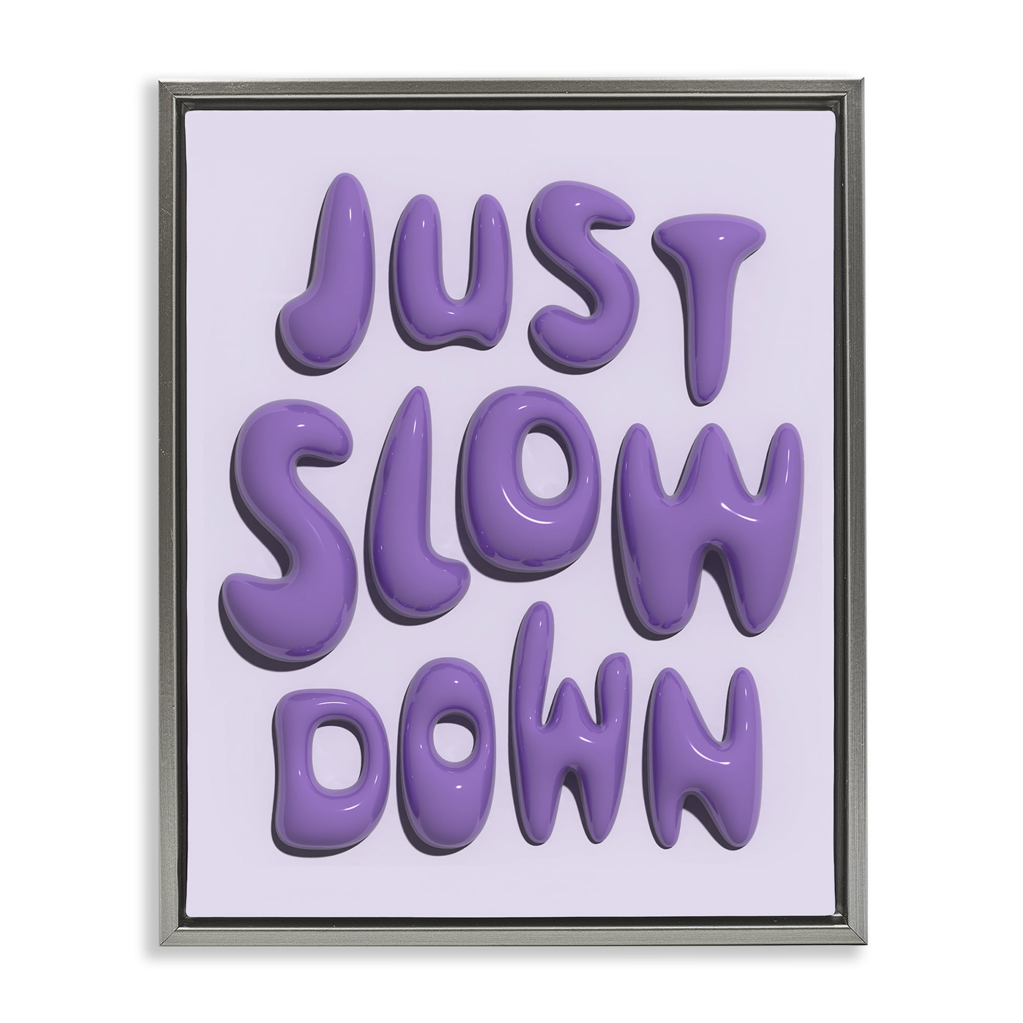 Stupell Industries Purple Just Slow Down Text & Numbers Painting Gray Floater Framed Canvas Art Print Wall Art, 17 x 21