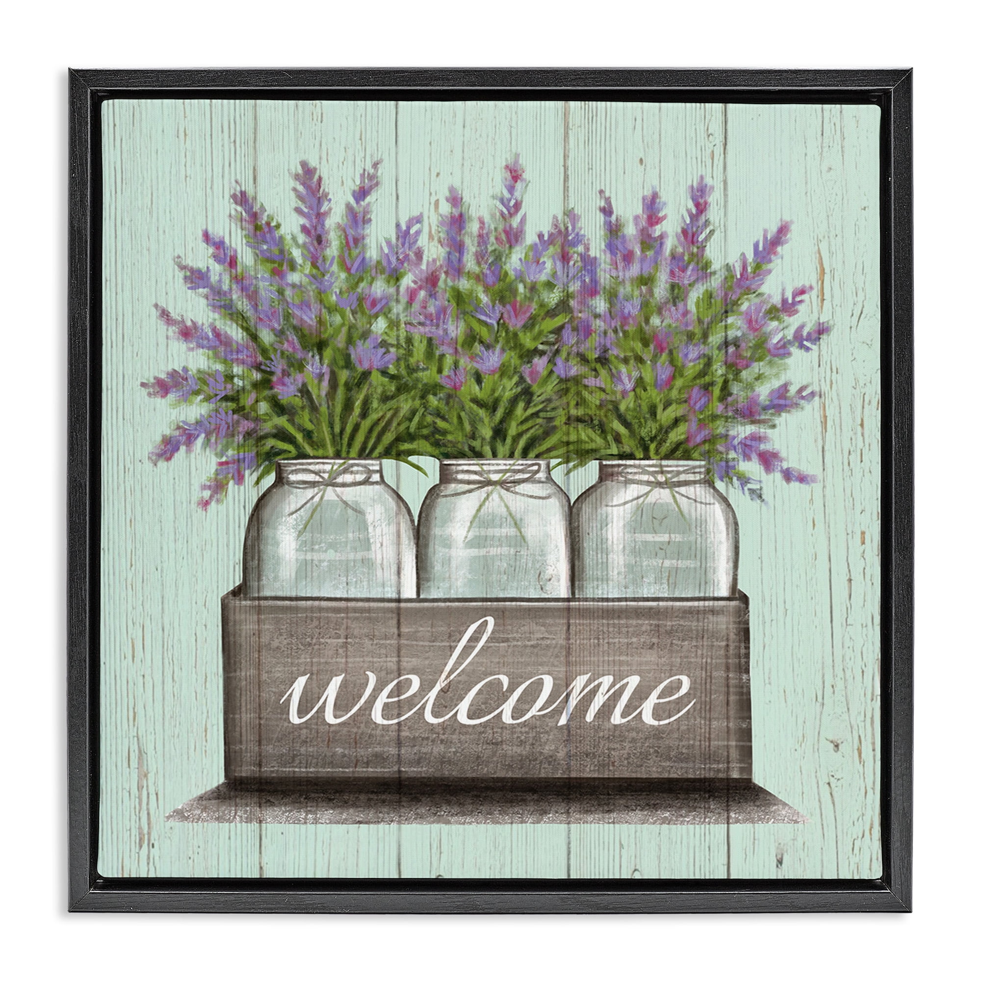 Stupell Industries Purple Lavender Florals in Jars Botanical & Floral Painting Black Floater Framed Canvas Art Print Wall Art, 18 x 18