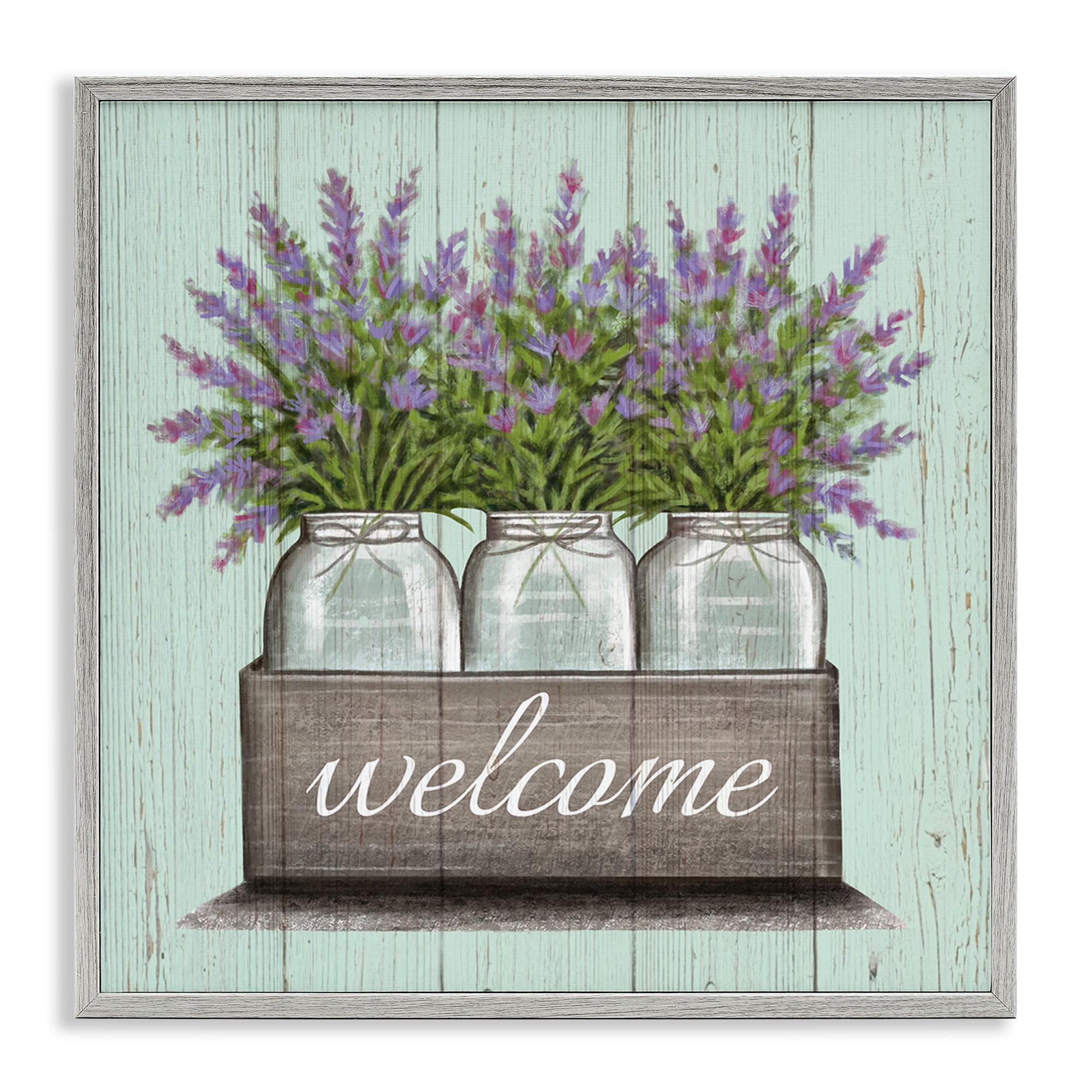 Stupell Industries Purple Lavender Florals in Jars Botanical & Floral Painting Gray Framed Art Print Wall Art, 17 x 17