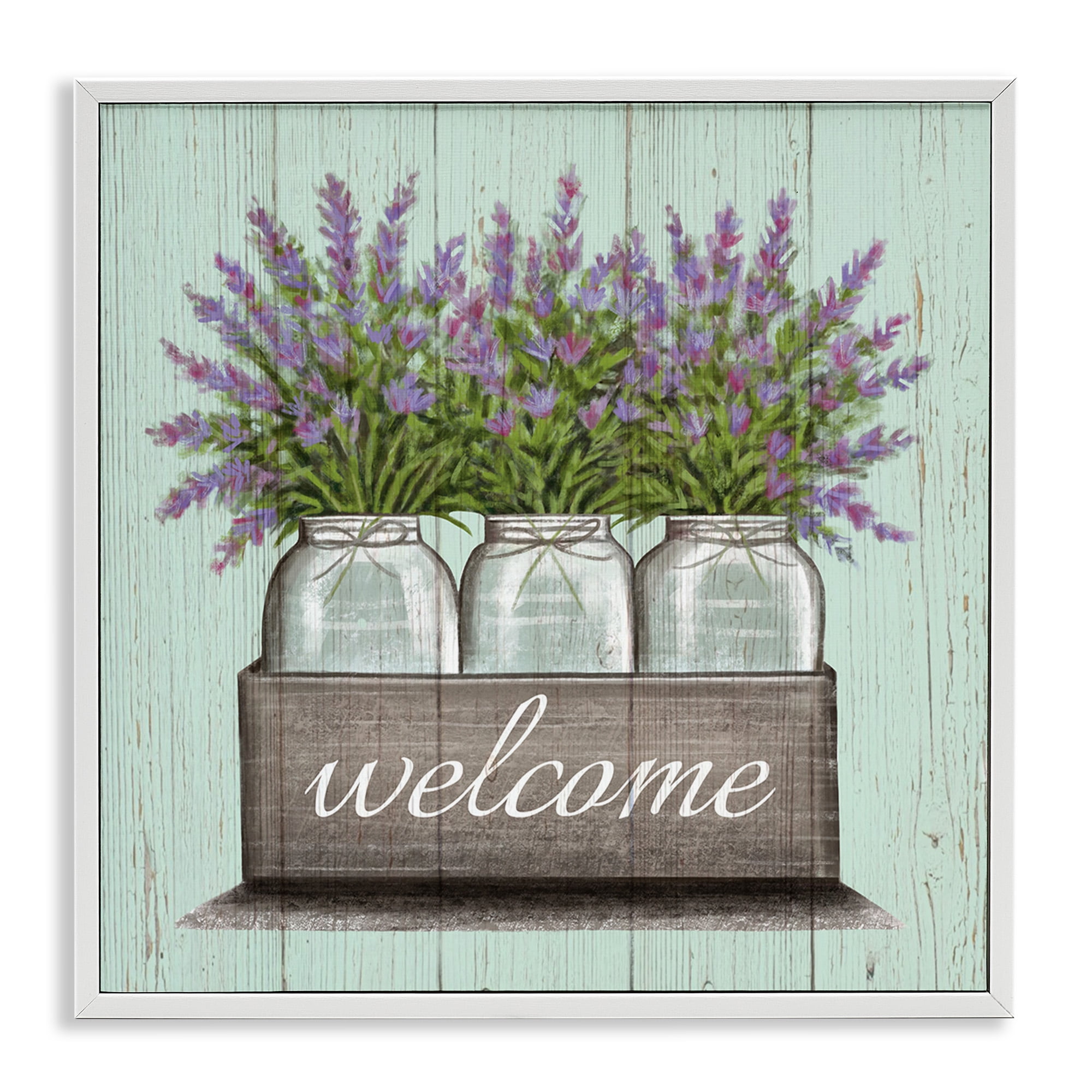 Stupell Industries Purple Lavender Florals in Jars Botanical & Floral Painting White Framed Art Print Wall Art, 24 x 24