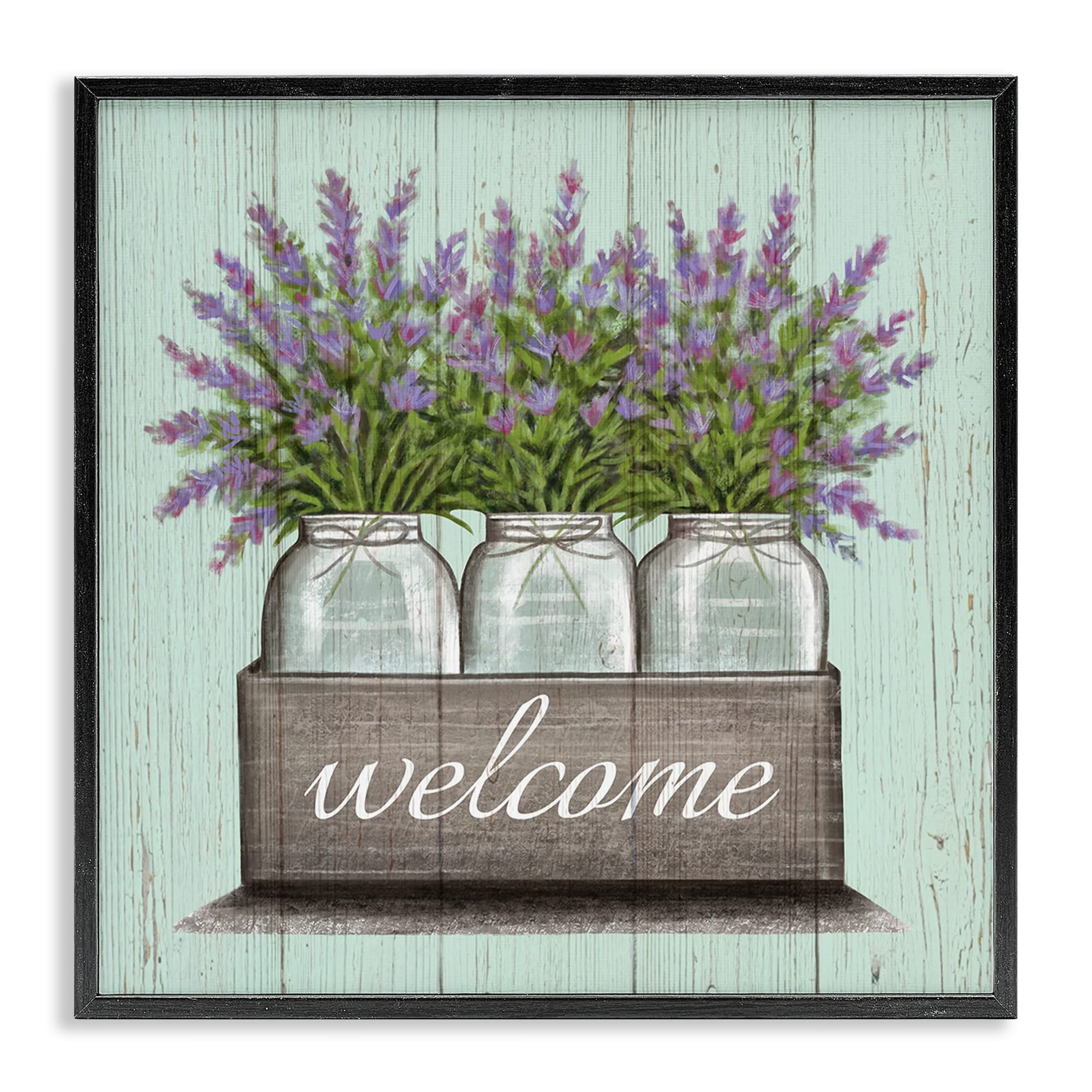 Stupell Industries Purple Lavender Florals in Jars Welcome Sentiments,12 x 12,Designed by Elizabeth Tyndall