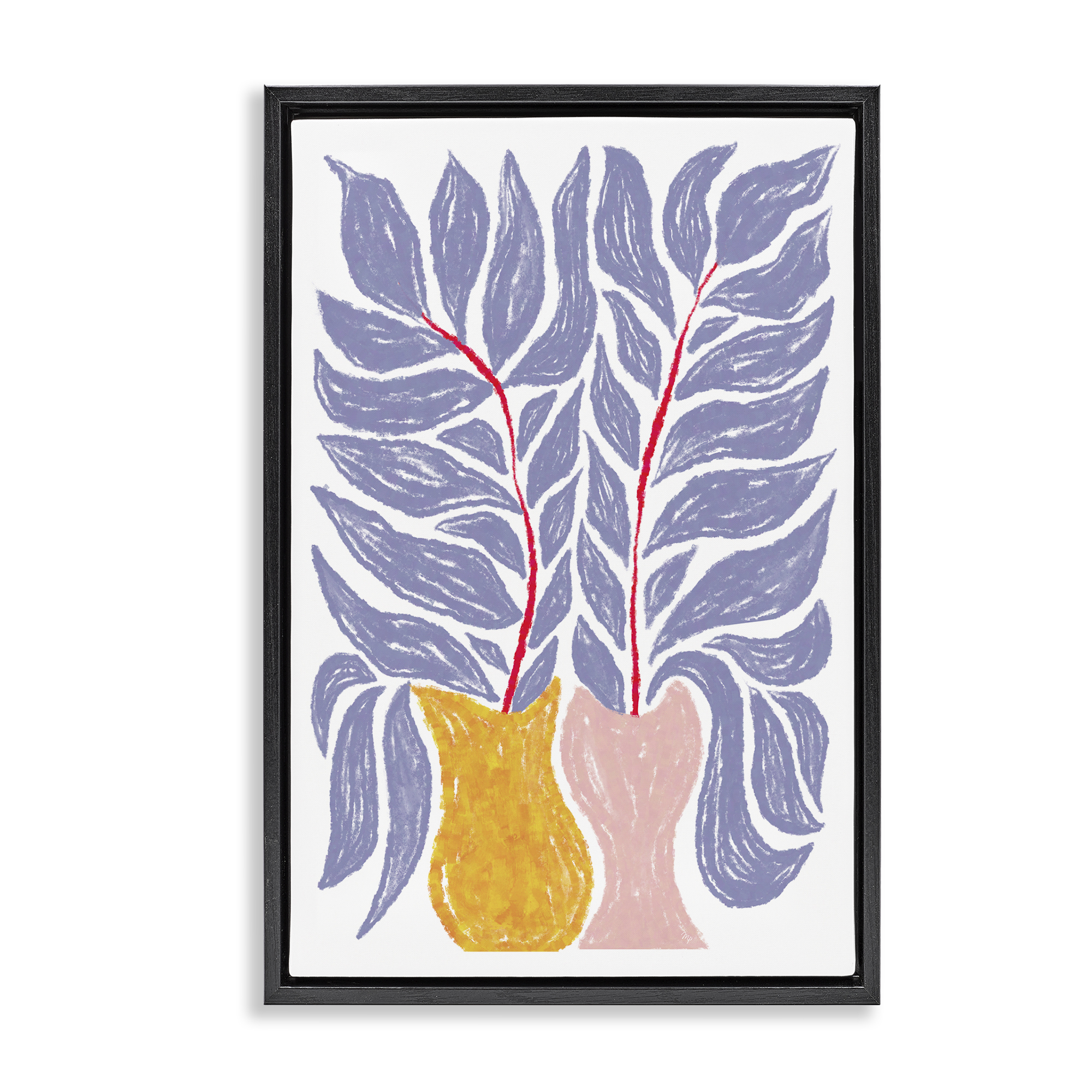Stupell Industries Purple Leaves in Vases Plants & Flowers Painting Black Floater Framed Canvas Art Print Wall Art, 17 x 25