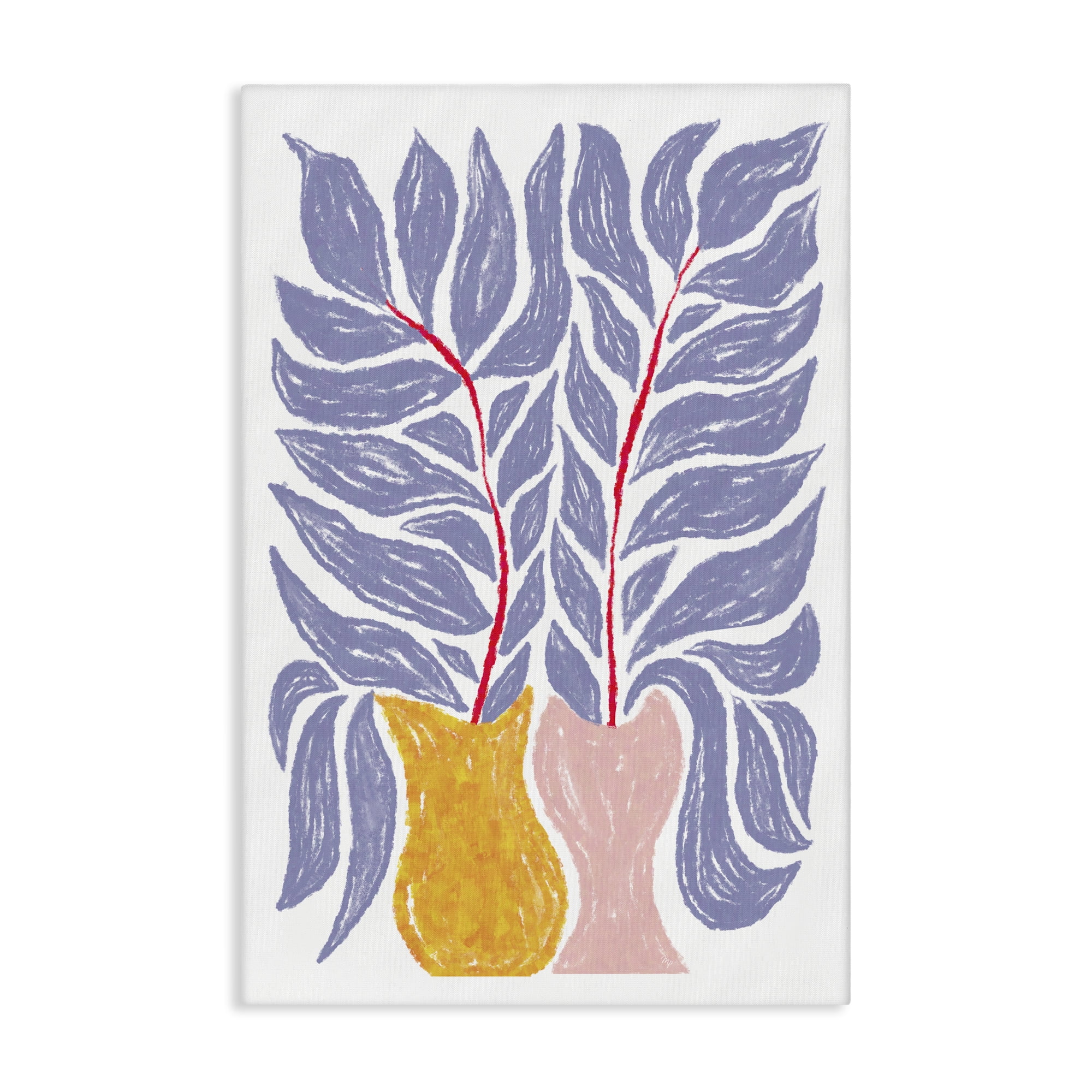 Stupell Industries Purple Leaves in Vases Plants & Flowers Painting Wrapped Canvas Art Print Wall Art, 16 x 24