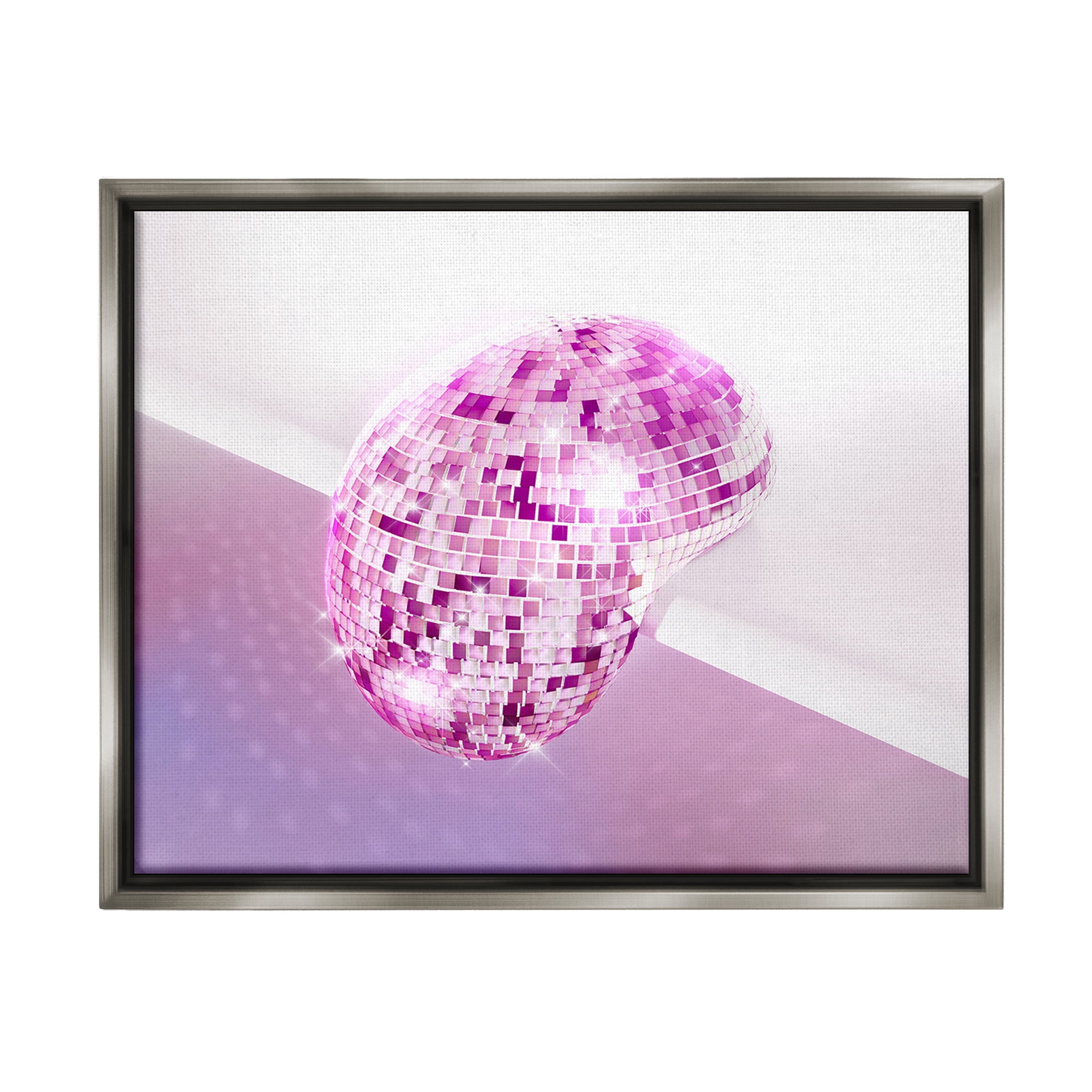 Stupell Industries Purple Melting Disco Ball Abstract Painting Gray Floater Framed Canvas Art Print Wall Art, 21 x 17