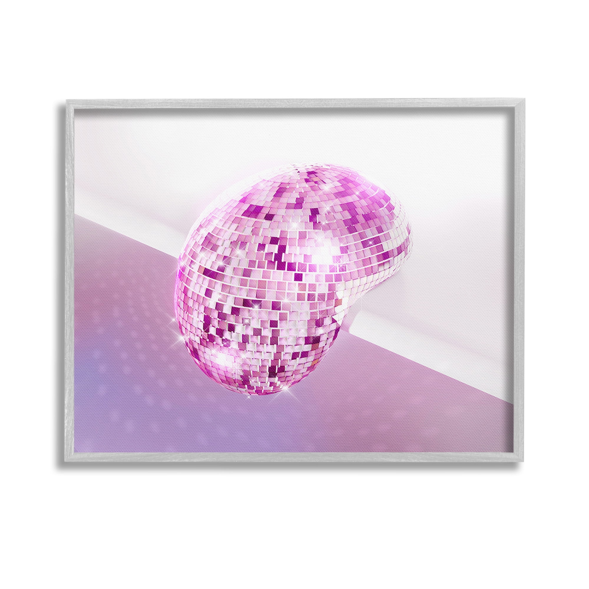 Stupell Industries Purple Melting Disco Ball Abstract Painting Gray Framed Art Print Wall Art, 14 x 11