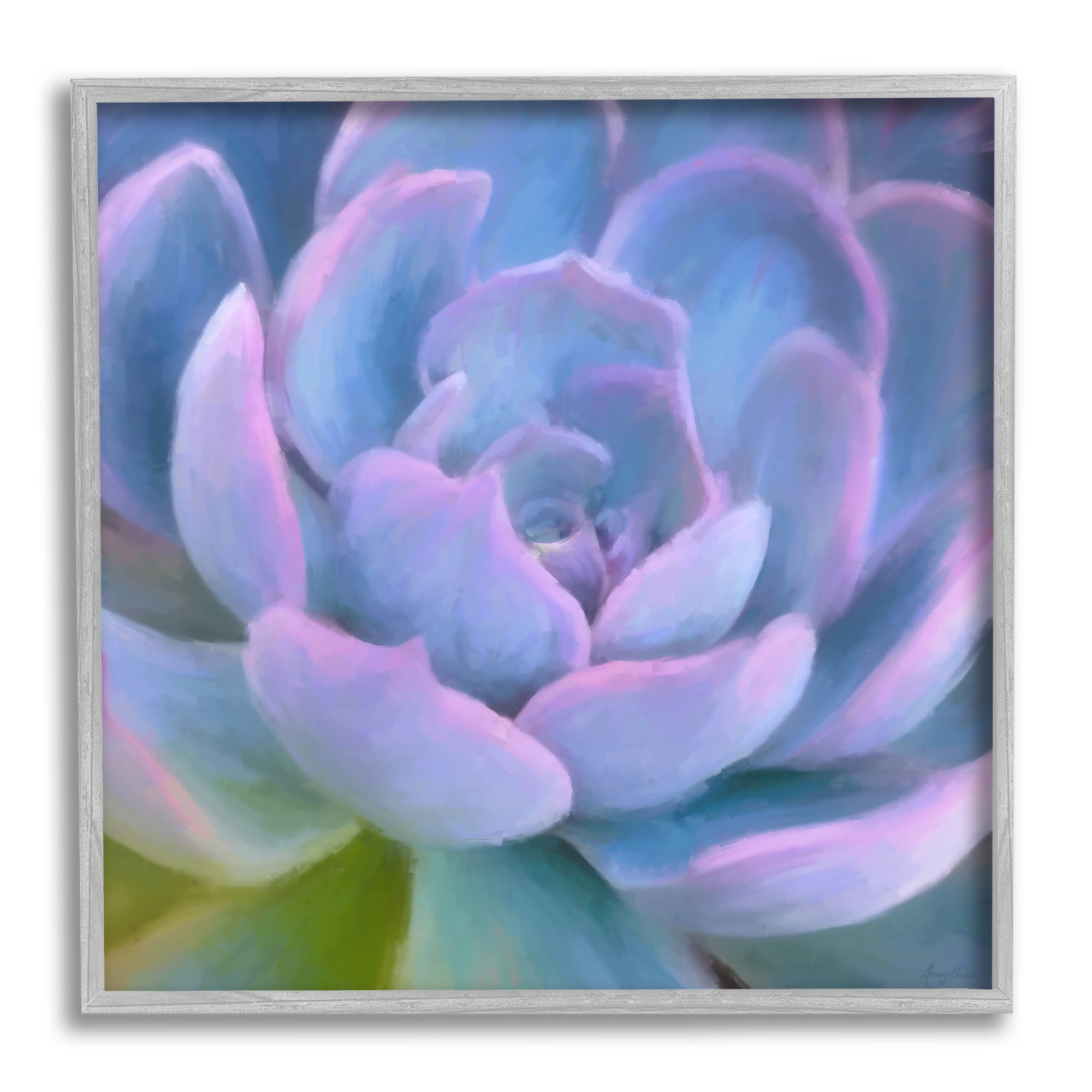 Stupell Industries Purple Modern Succulent Botanical & Floral Painting Gray Framed Art Print Wall Art, 12 x 12