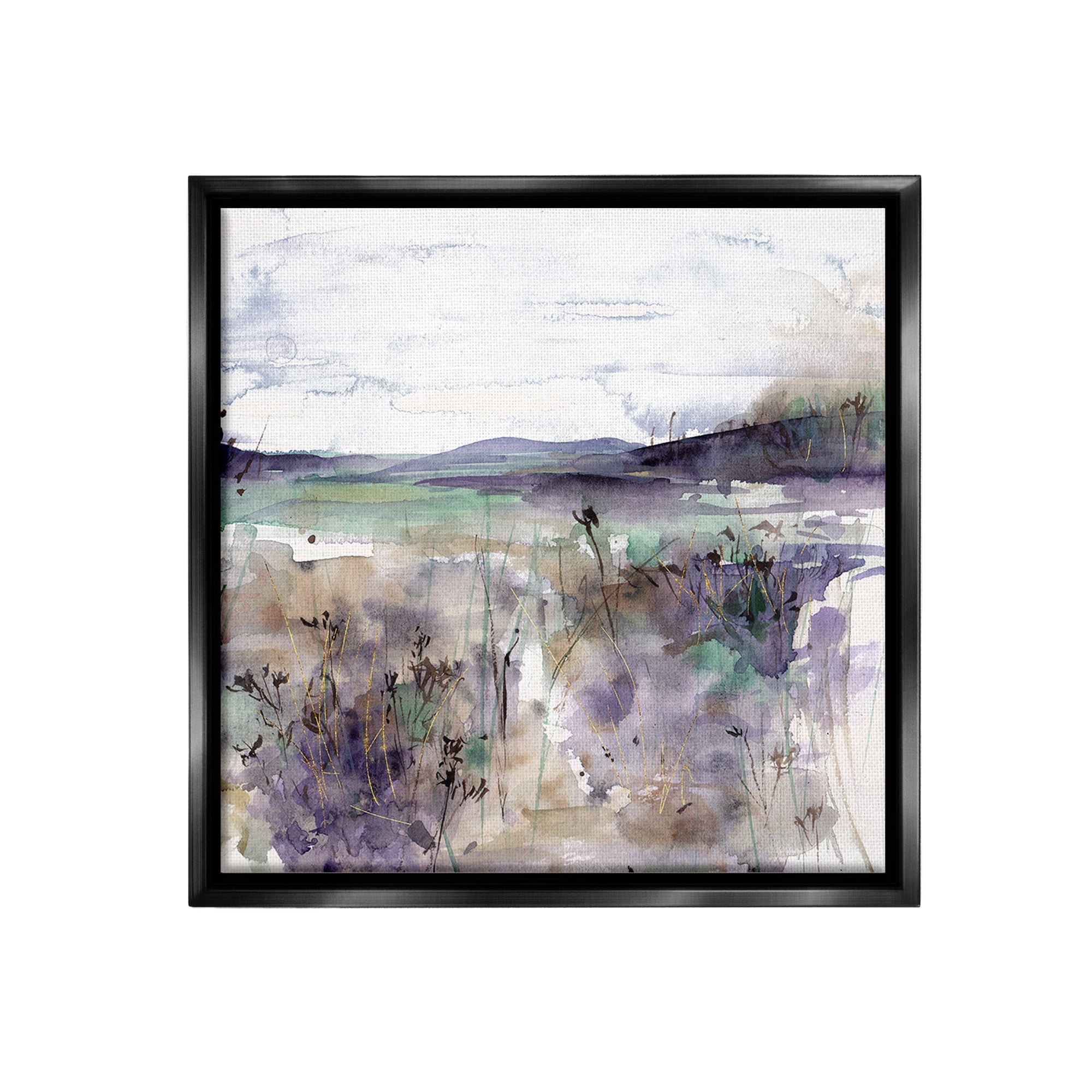 Stupell Industries Purple Mountain Distortion Landscape Painting Black Floater Framed Canvas Art Print Wall Art, 18 x 18
