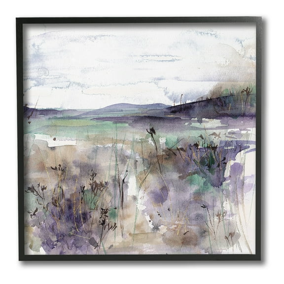 Stupell Industries Purple Mountain Distortion Landscape Painting Black Framed Art Print Wall Art, 12 x 12