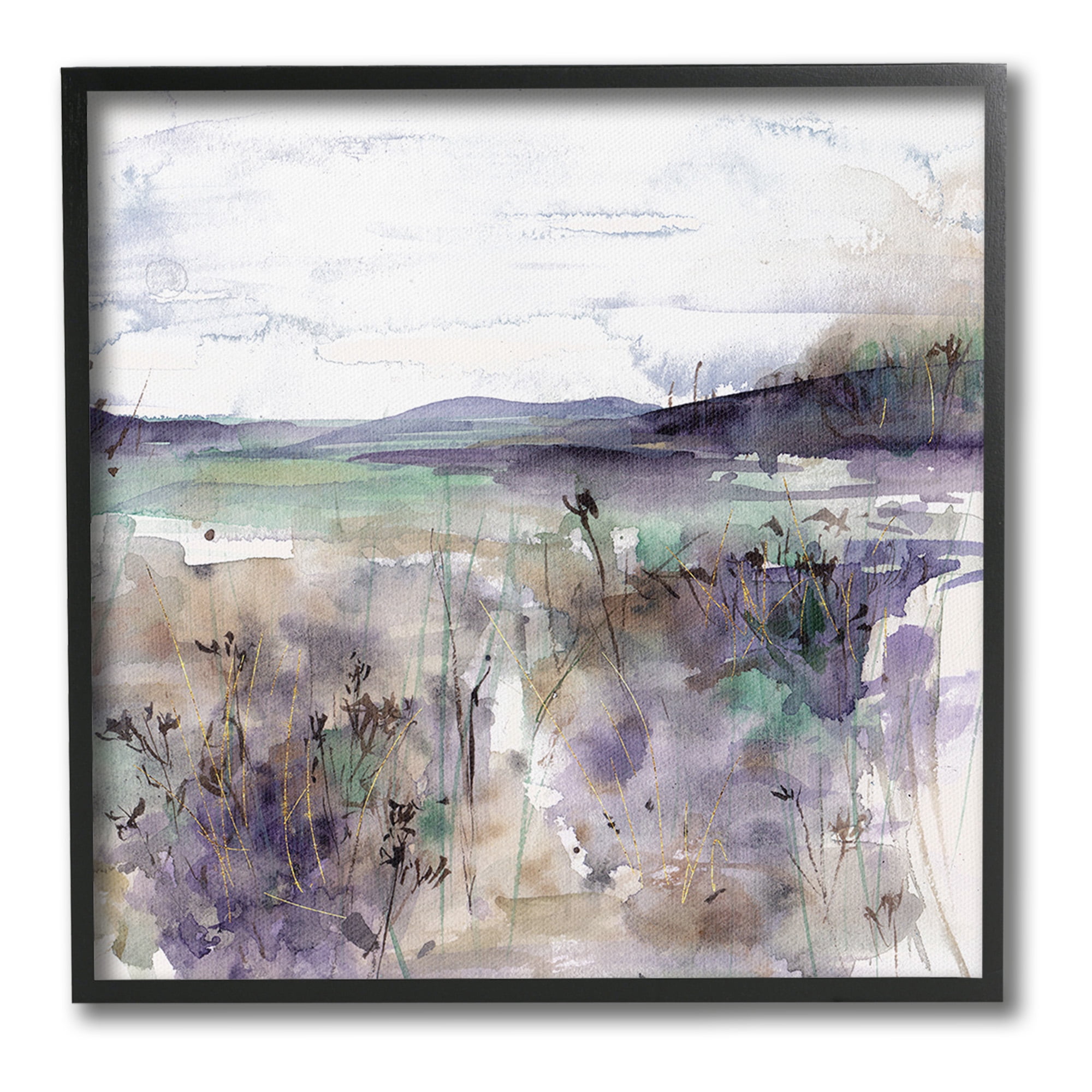 Stupell Industries Purple Mountain Distortion Landscape Painting Black Framed Art Print Wall Art, 17 x 17