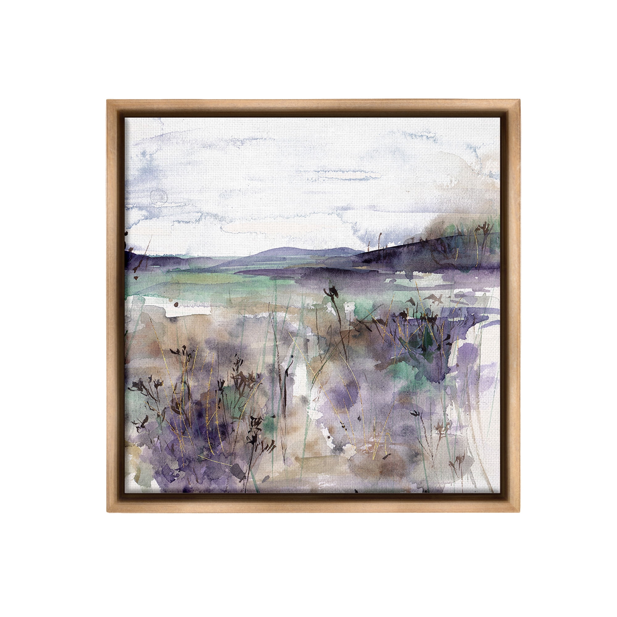 Stupell Industries Purple Mountain Distortion Landscape Painting Brown Floater Framed Canvas Art Print Wall Art, 18 x 18