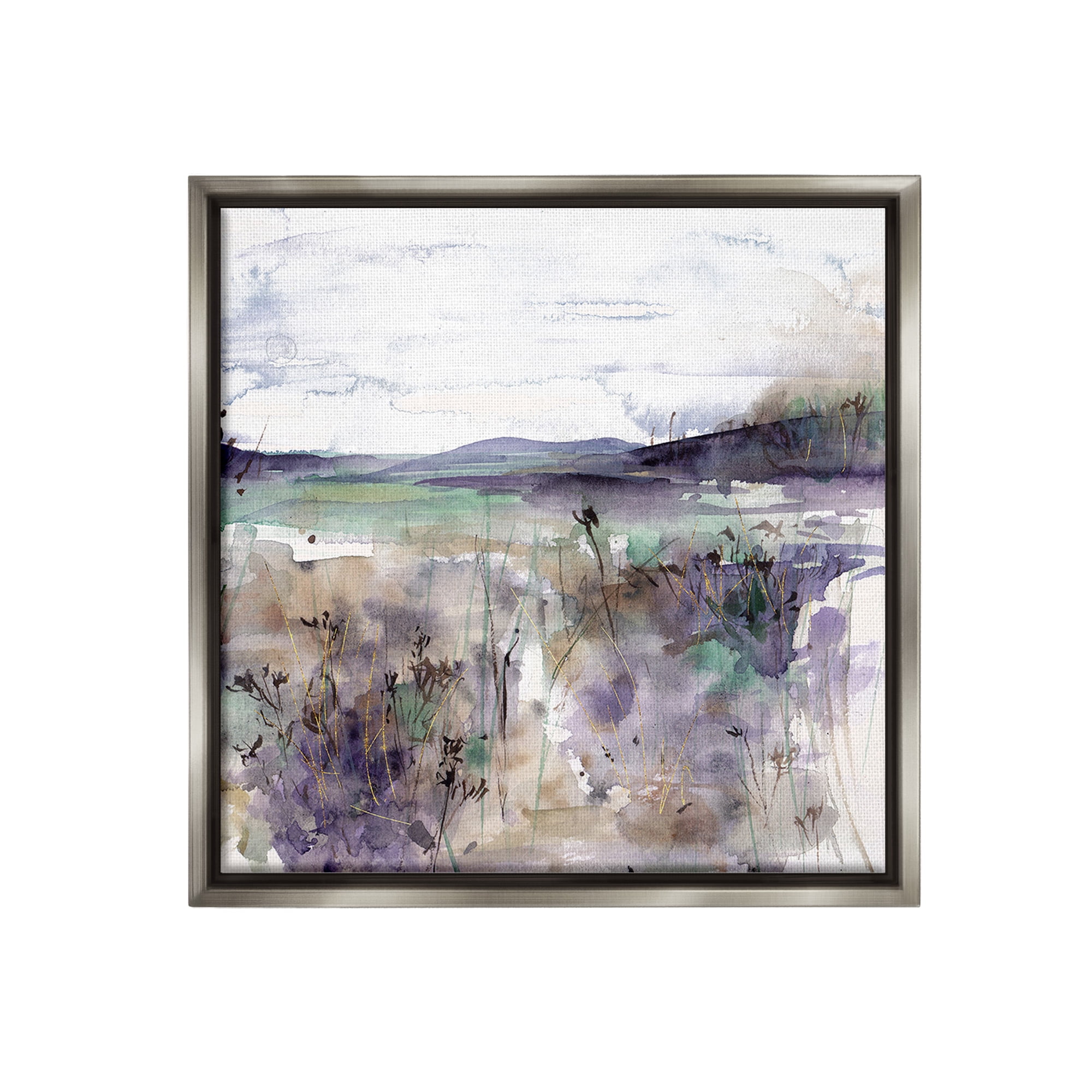 Stupell Industries Purple Mountain Distortion Landscape Painting Gray Floater Framed Canvas Art Print Wall Art, 25 x 25
