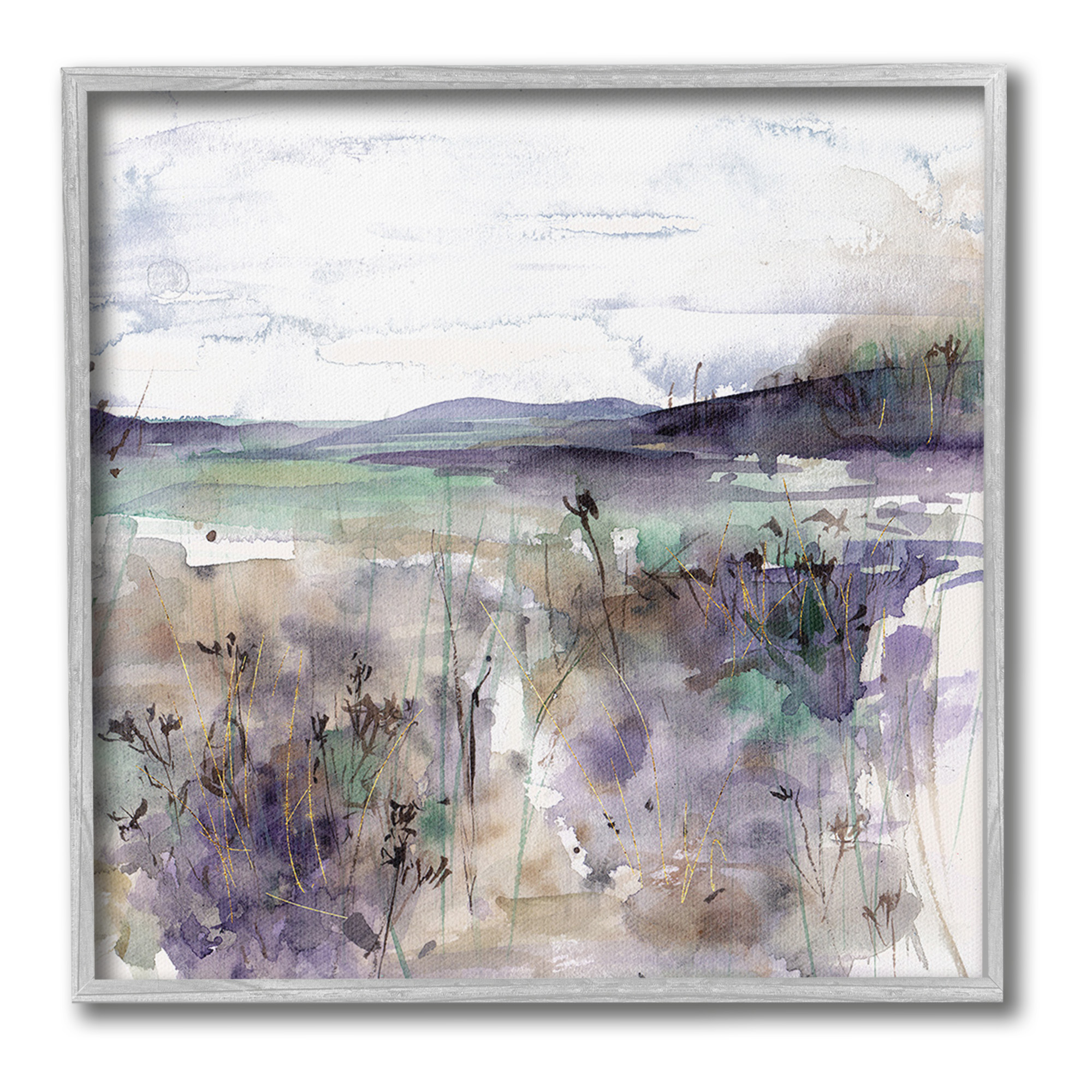 Stupell Industries Purple Mountain Distortion Landscape Painting Gray Framed Art Print Wall Art, 17 x 17