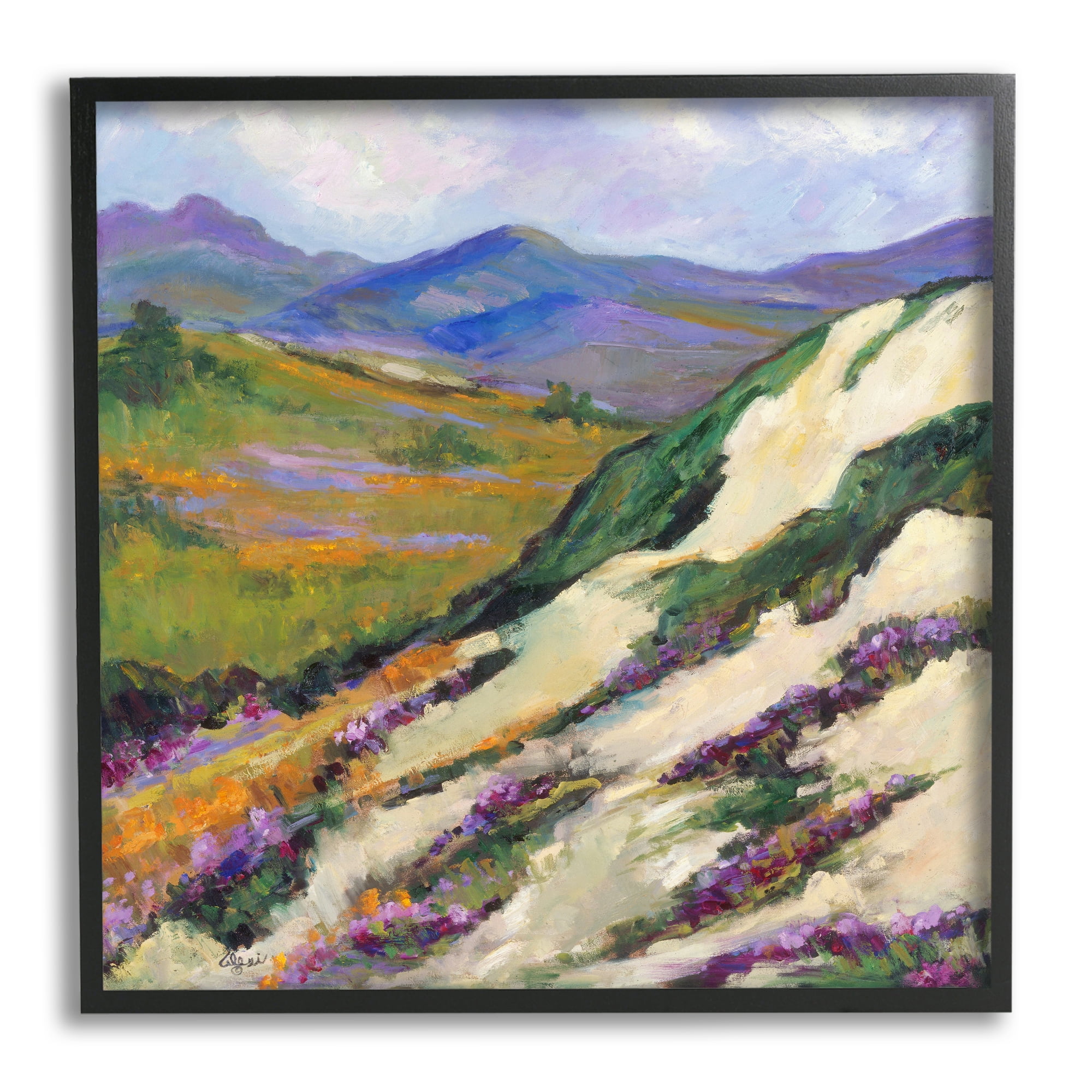 Stupell Industries Purple Mountains Landscape Landscape Painting Black Framed Art Print Wall Art, 12 x 12