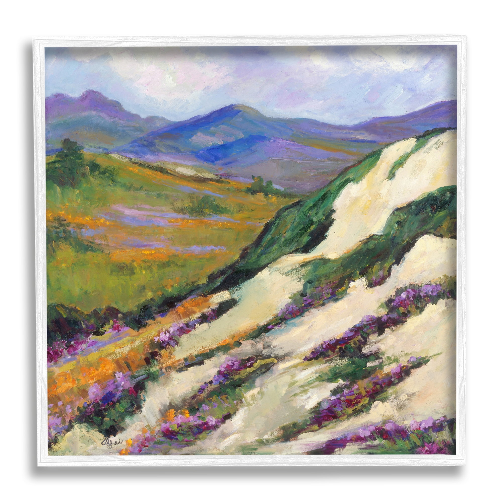Stupell Industries Purple Mountains Landscape Landscape Painting White Framed Art Print Wall Art, 12 x 12