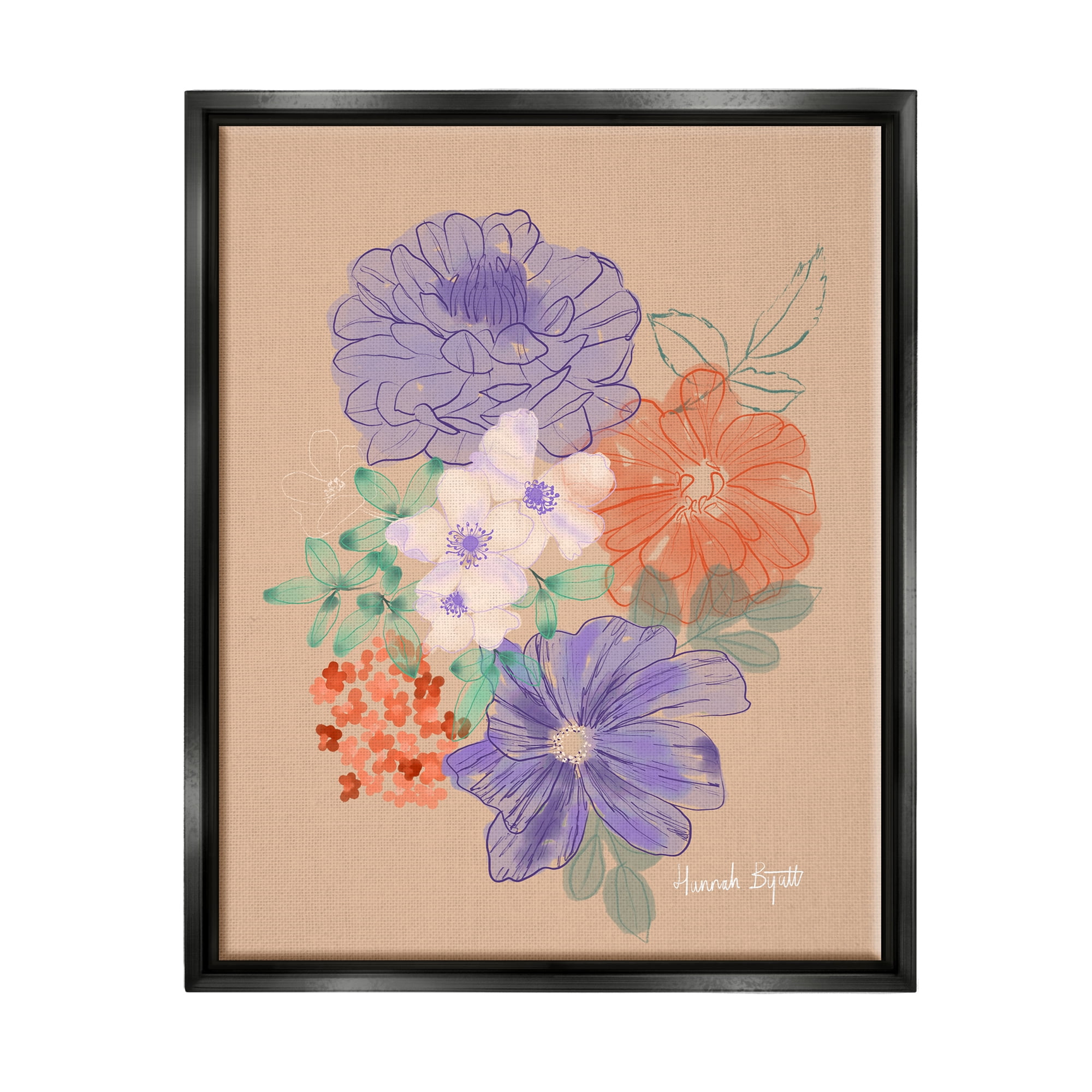 Stupell Industries Purple & Orange Flowers Botanical & Floral Painting Black Floater Framed Art Print Wall Art, 25 x 31