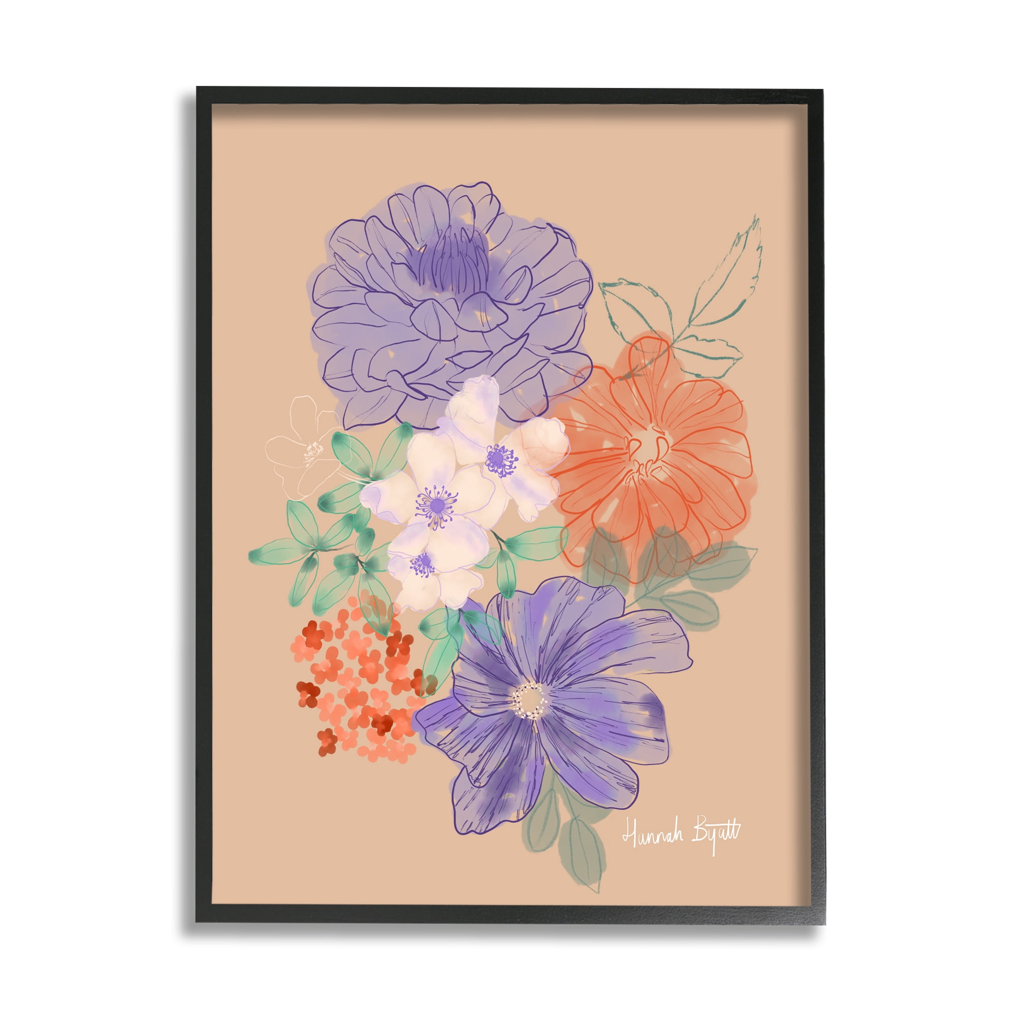 Stupell Industries Purple & Orange Flowers Botanical & Floral Painting Black Framed Art Print Wall Art, 24 x 30