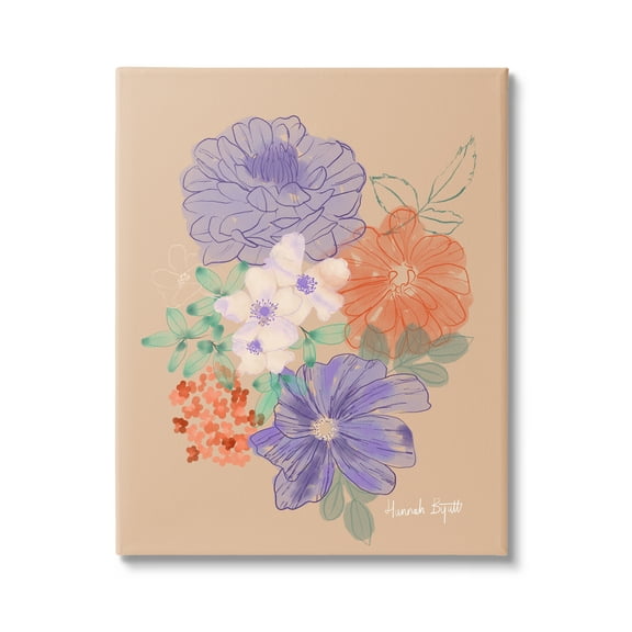 Stupell Industries Purple & Orange Flowers Botanical & Floral Painting Gallery Wrapped Canvas Print Wall Art, 36 x 48