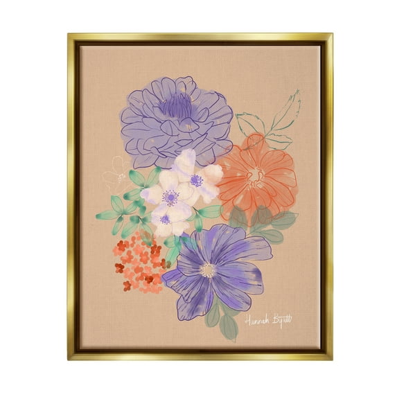 Stupell Industries Purple & Orange Flowers Botanical & Floral Painting Gold Floater Framed Art Print Wall Art, 17 x 21