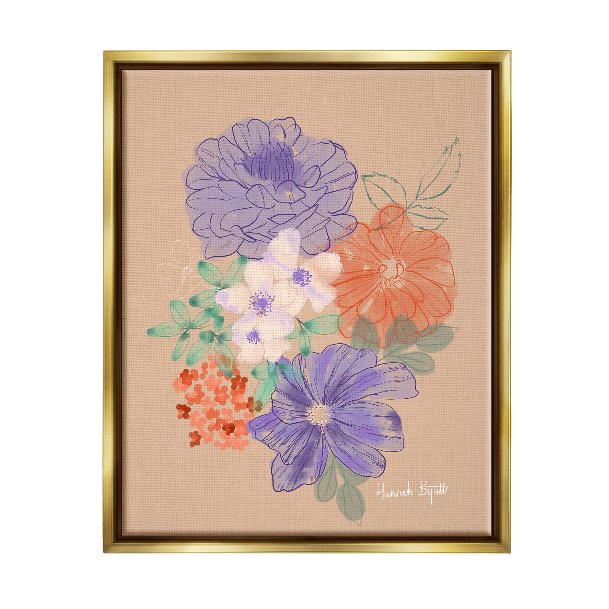 Stupell Industries Purple & Orange Flowers Botanical & Floral Painting Gold Floater Framed Art Print Wall Art, 25 x 31