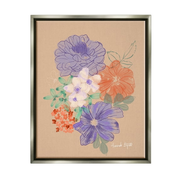Stupell Industries Purple & Orange Flowers Botanical & Floral Painting Gray Floater Framed Art Print Wall Art, 25 x 31