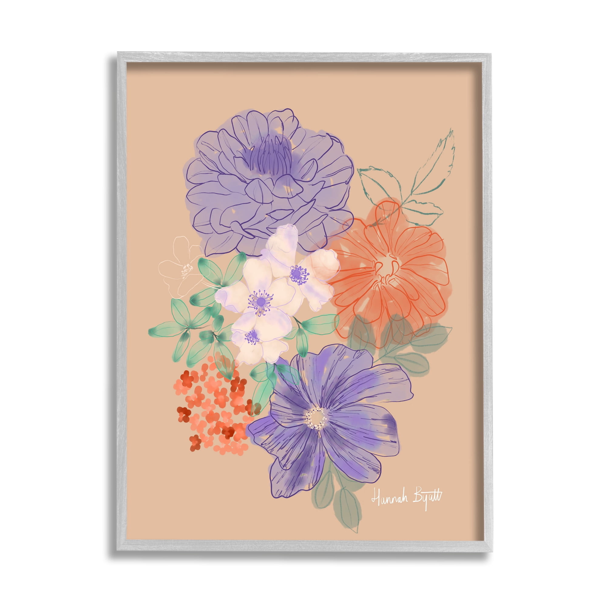 Stupell Industries Purple & Orange Flowers Botanical & Floral Painting Gray Framed Art Print Wall Art, 24 x 30