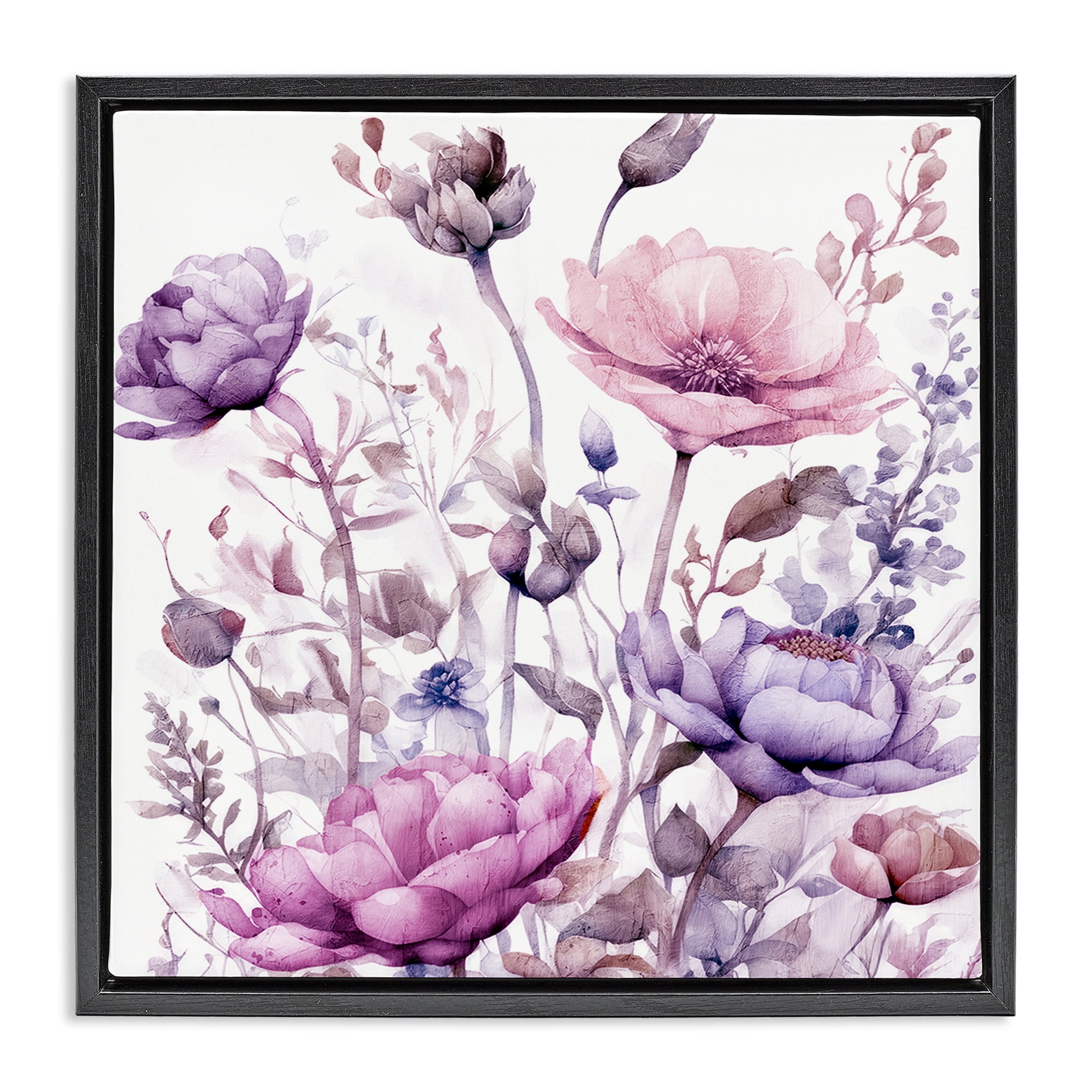 Stupell Industries Purple & Pink Florals Black Framed Floater Canvas Wall Art, design by Kim Lewis
