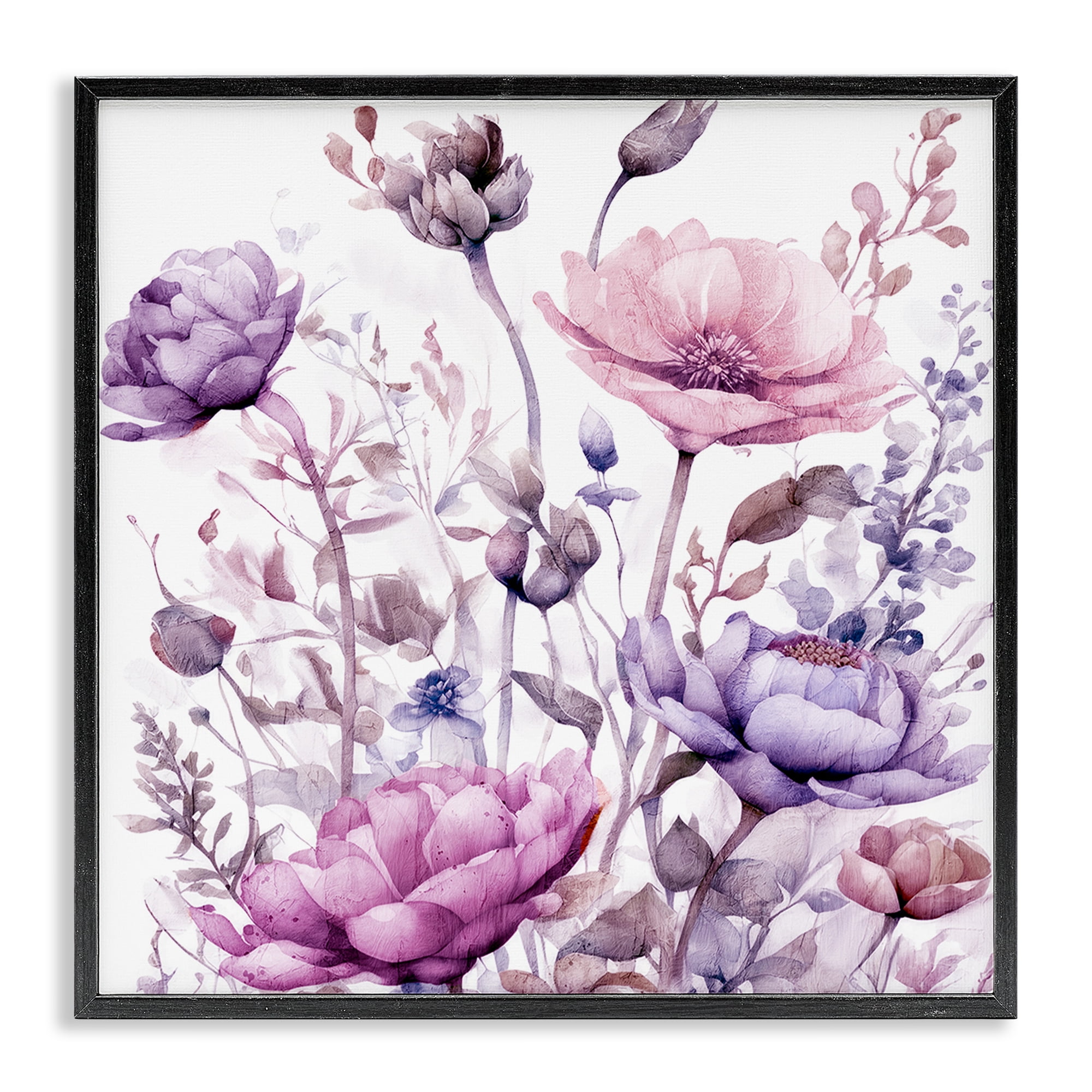 Stupell Industries Purple & Pink Florals Black Framed Giclee Art, design by Kim Lewis