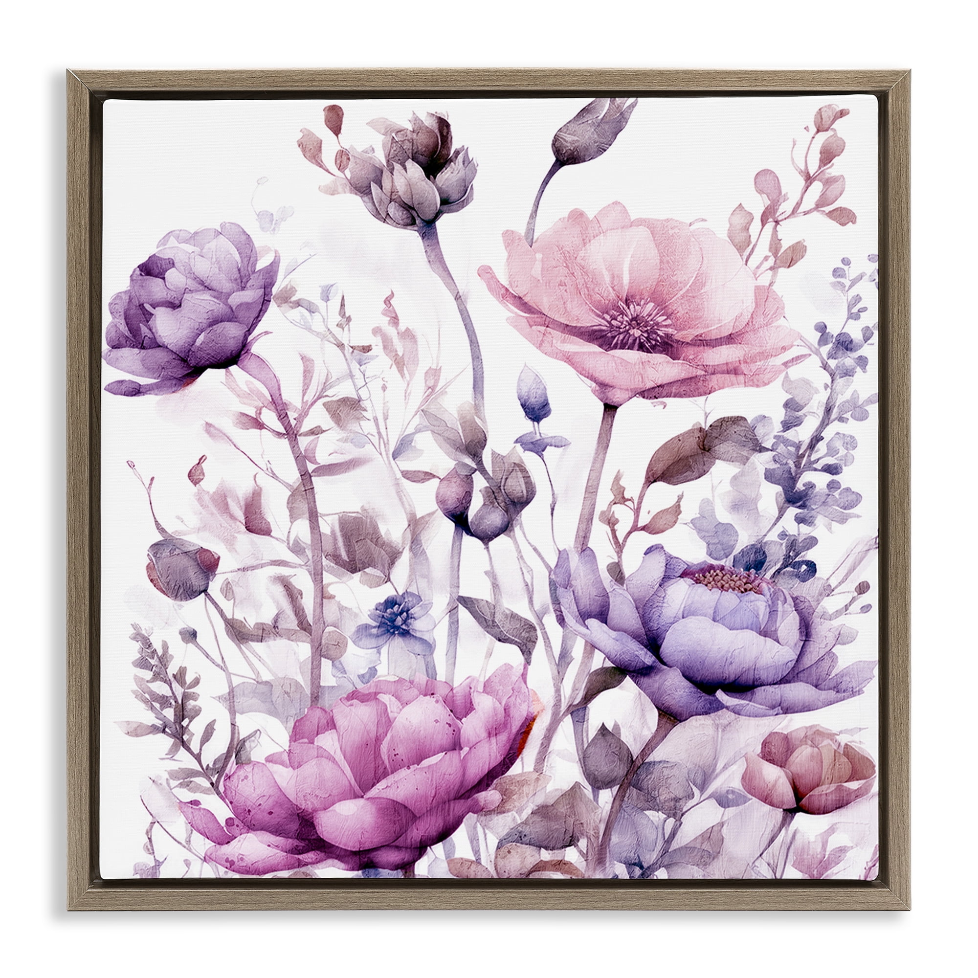 Stupell Industries Purple & Pink Florals Brown Framed Floater Canvas Wall Art, design by Kim Lewis