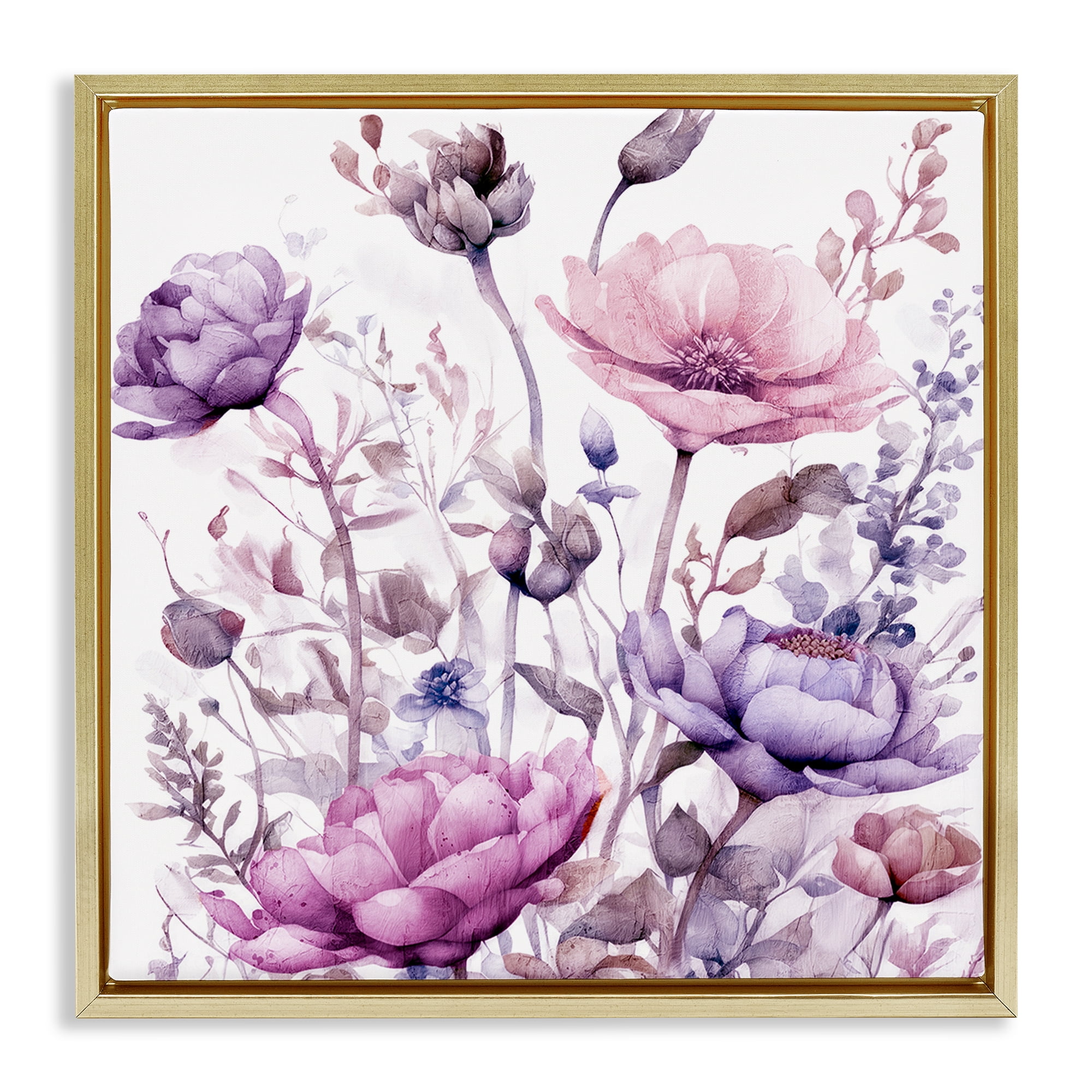 Stupell Industries Purple & Pink Florals Gold Framed Floater Canvas Wall Art, design by Kim Lewis
