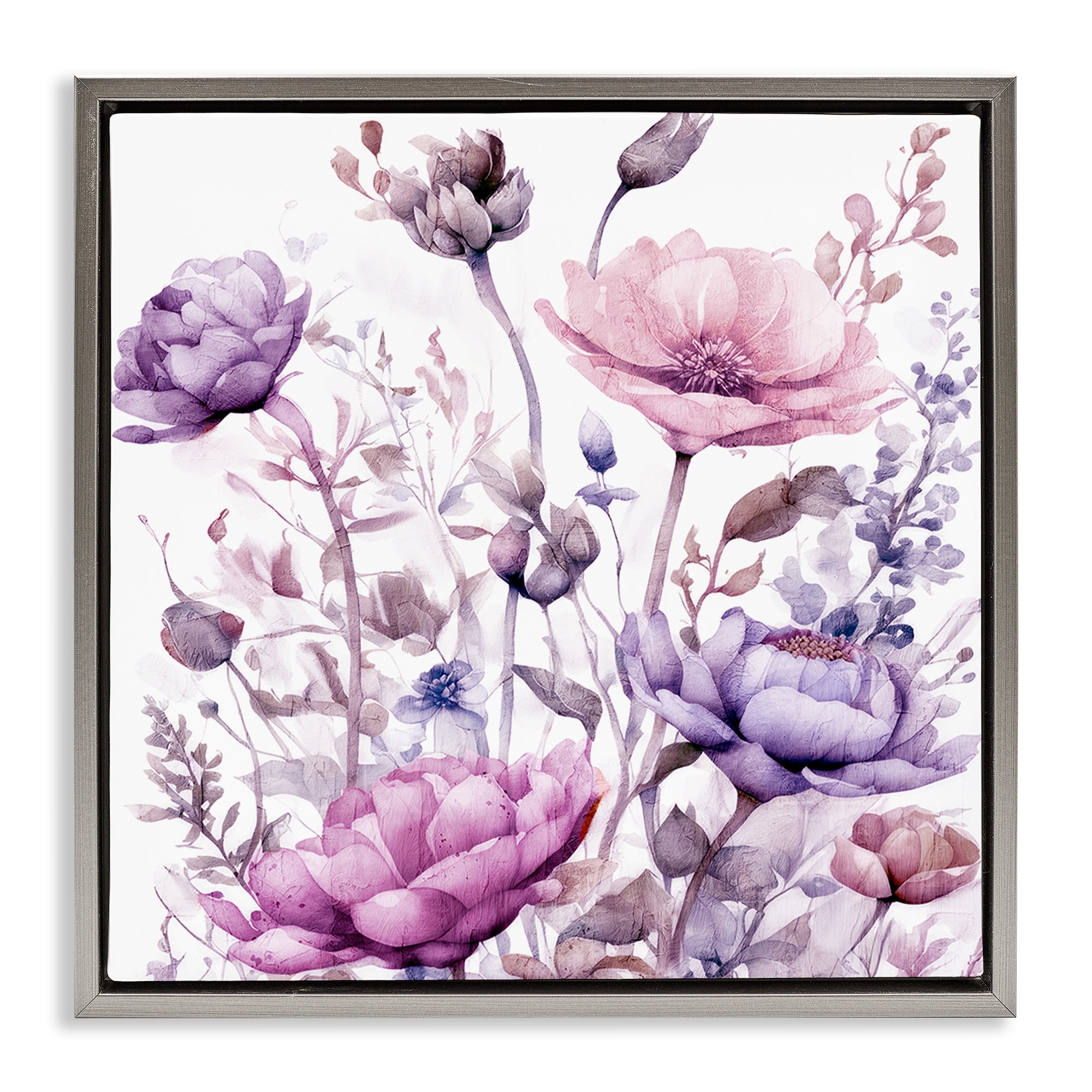 Stupell Industries Purple & Pink Florals Gray Framed Floater Canvas Wall Art, design by Kim Lewis