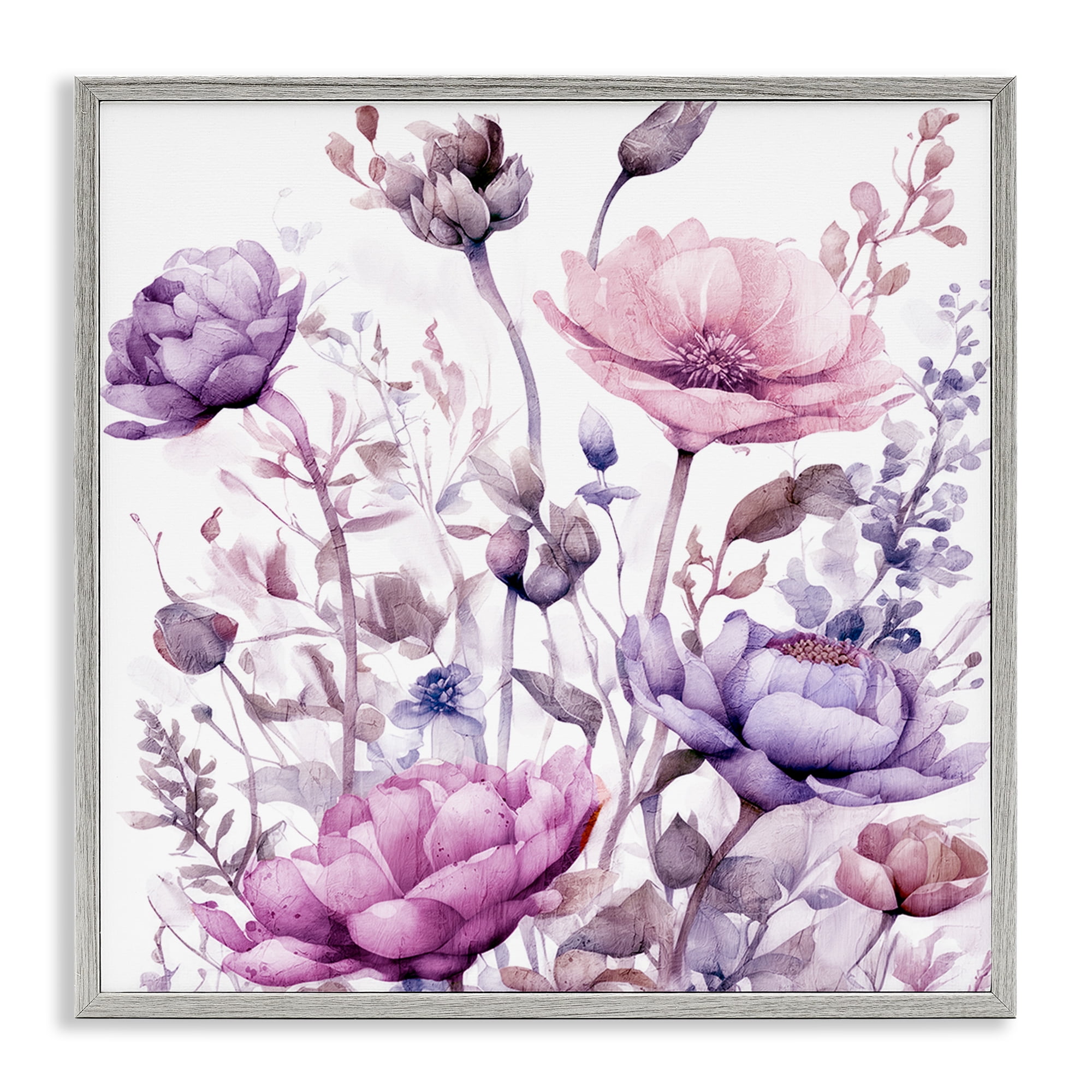 Stupell Industries Purple & Pink Florals Gray Framed Giclee Art, design by Kim Lewis